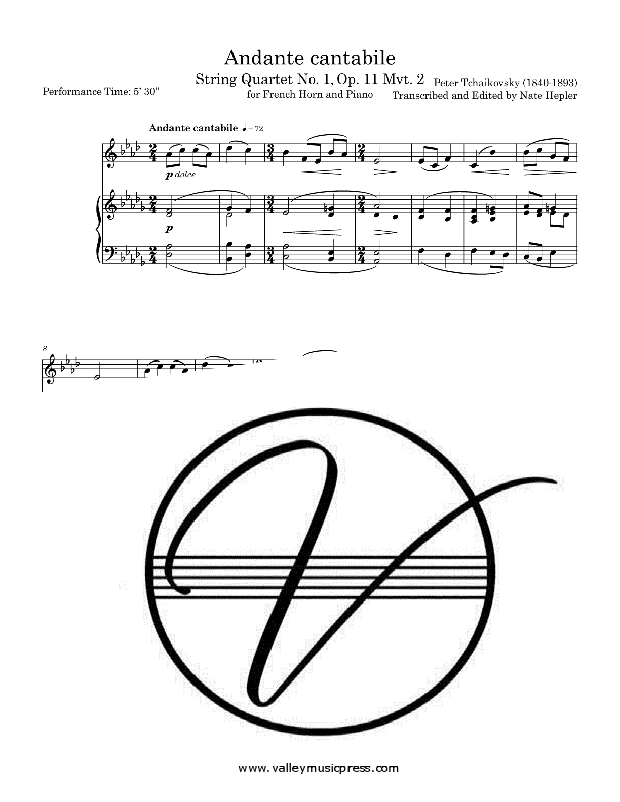 Tchaikovsky - Andante cantabile String Quartet N1 (Horn & Piano)