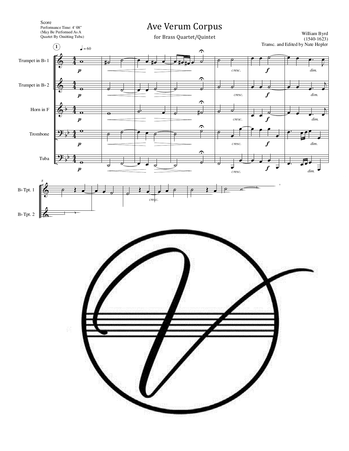 Byrd - Ave Verum Corpus (Brass Quintet/Quartet) - Click Image to Close