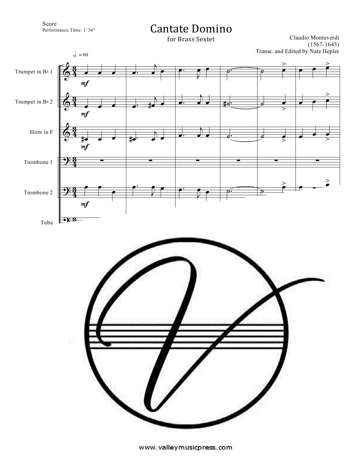 Monteverdi - Cantate Domino (Brass Sextet) - Click Image to Close