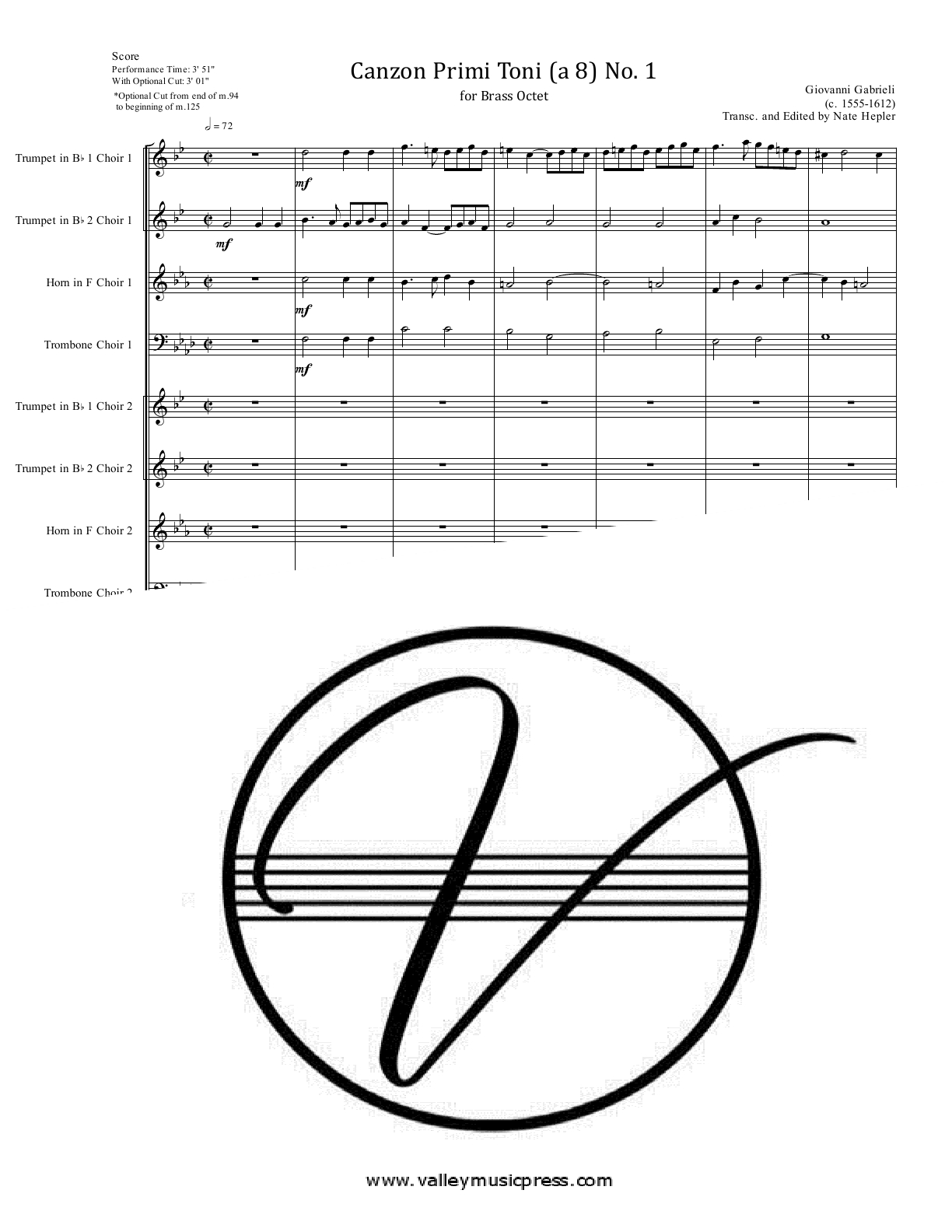Gabrieli - Canzon primi toni (a 8) No. 1 (Brass Octet) - Click Image to Close
