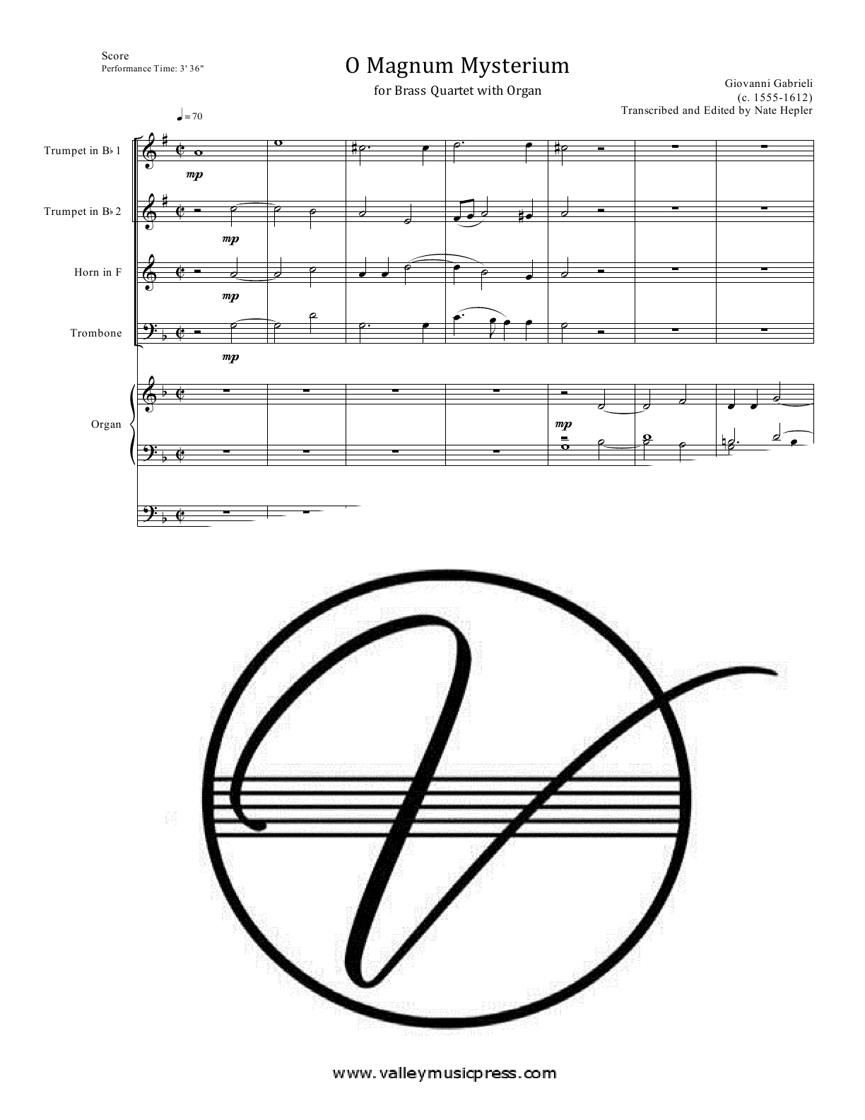 Gabrieli - O Magnum Mysterium (Brass Quartet with Organ) - Click Image to Close