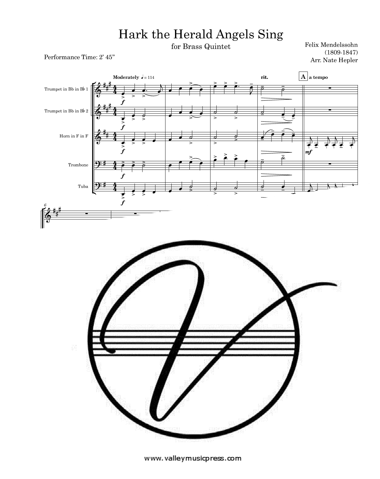 Mendelssohn - Hark! The Herald Angels Sing (Brass Quintet) - Click Image to Close