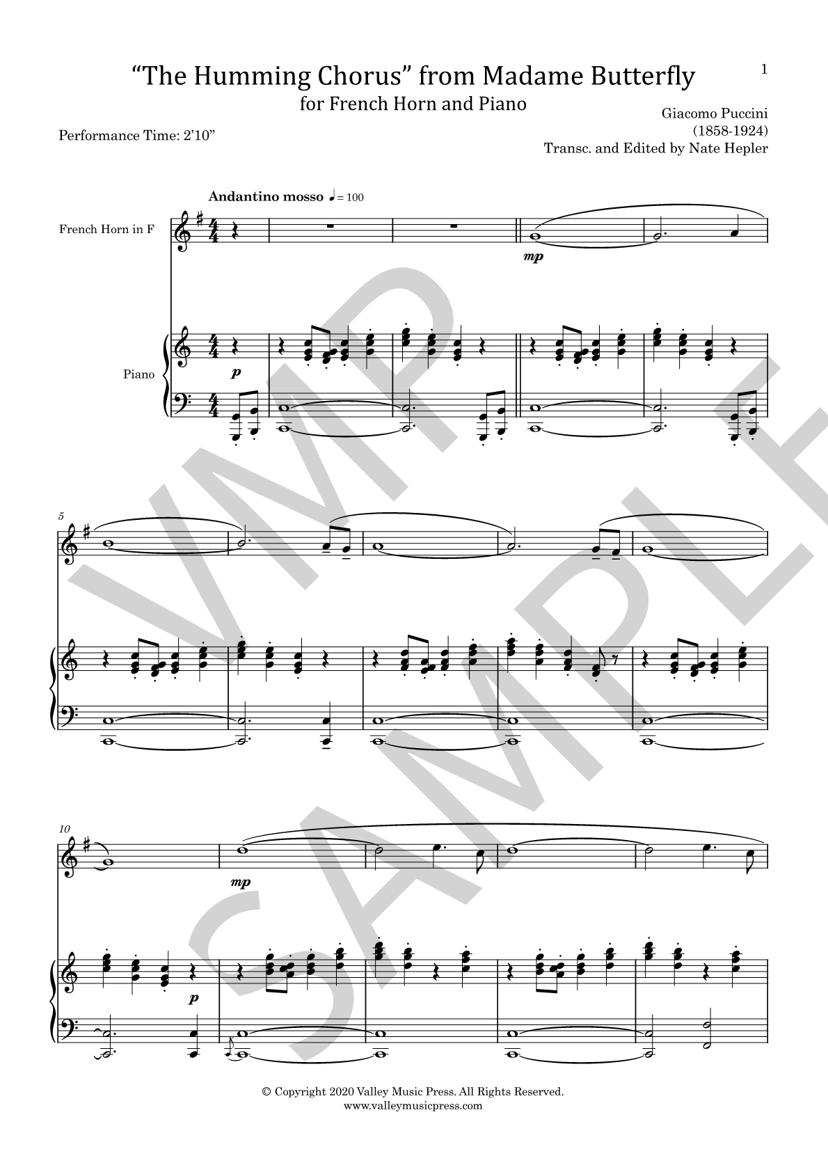 Puccini - Humming Chorus from Madama Butterfly (Hrn & Piano) - Click Image to Close