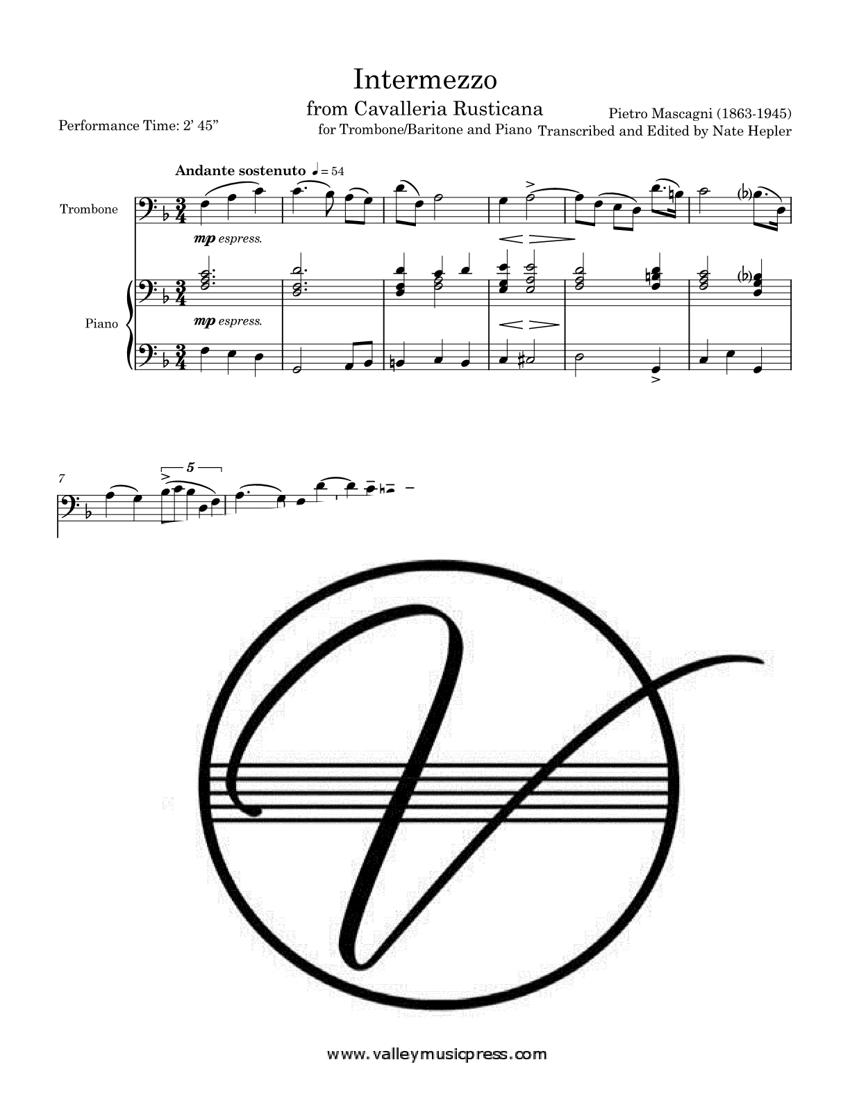 Mascagni - Intermezzo from Cavalleria Rusticana (Trb & Piano)