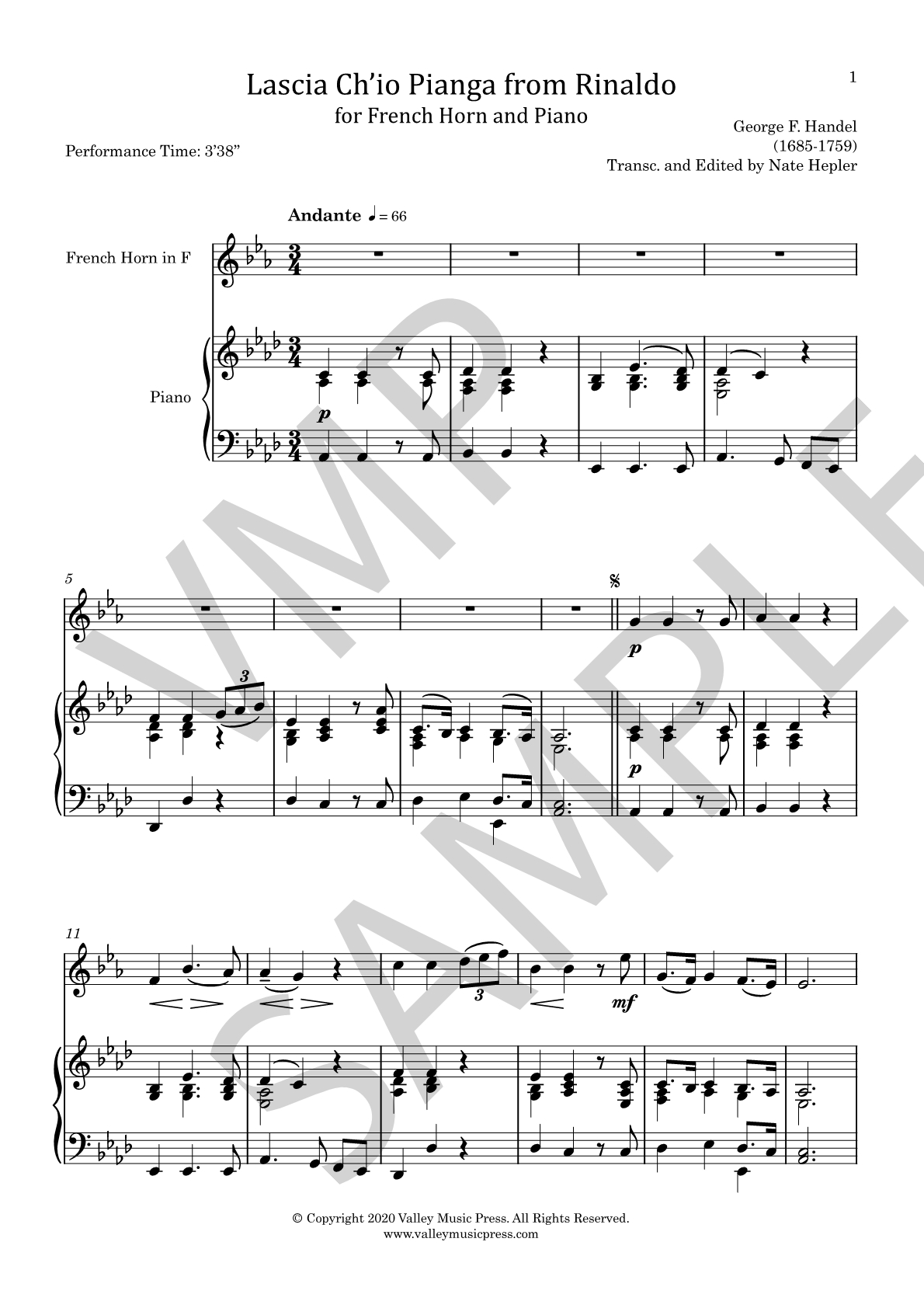 Handel - Lascia Ch'io Pianga from Rinaldo (Hrn & Piano) - Click Image to Close