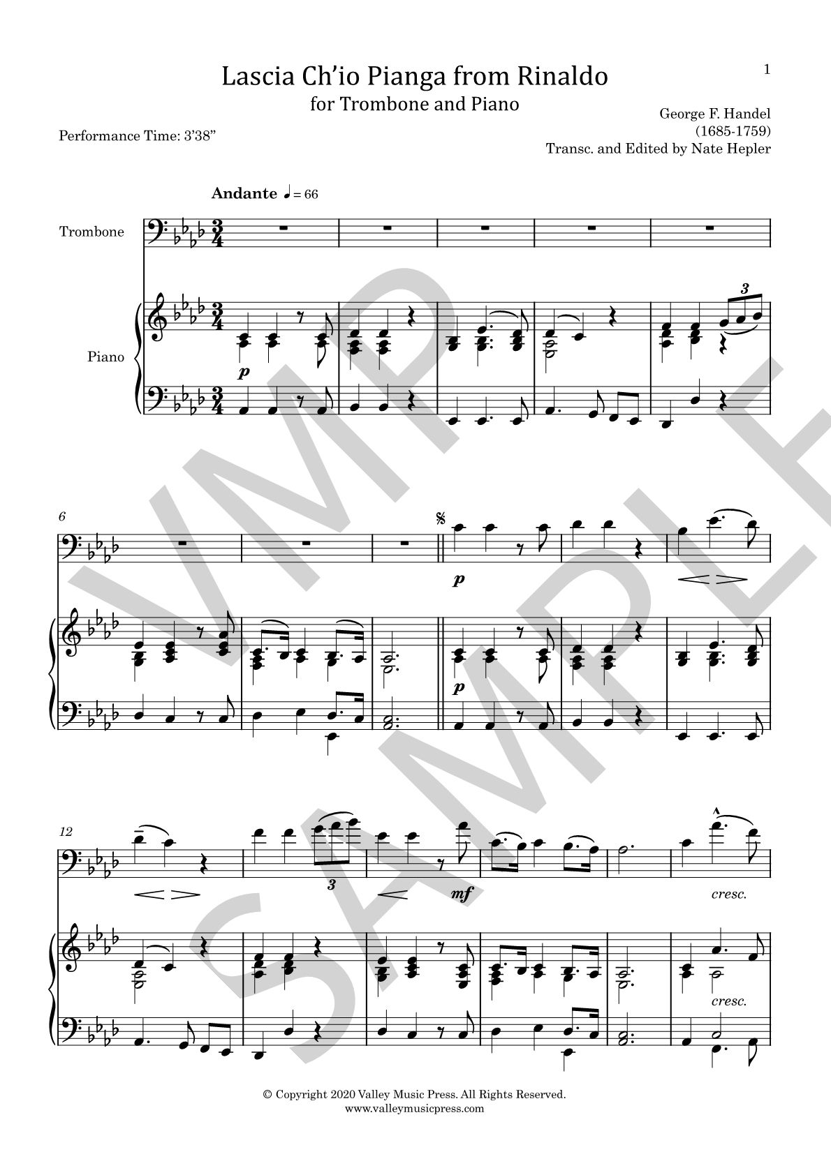 Handel - Lascia Ch'io Pianga from Rinaldo (Trb & Piano) - Click Image to Close