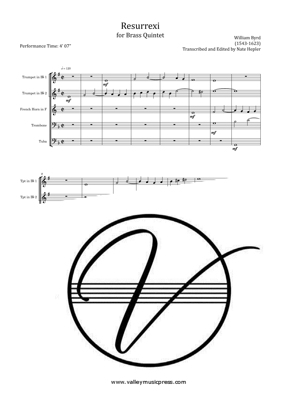 Byrd - Resurrexi (Brass Quintet) - Click Image to Close