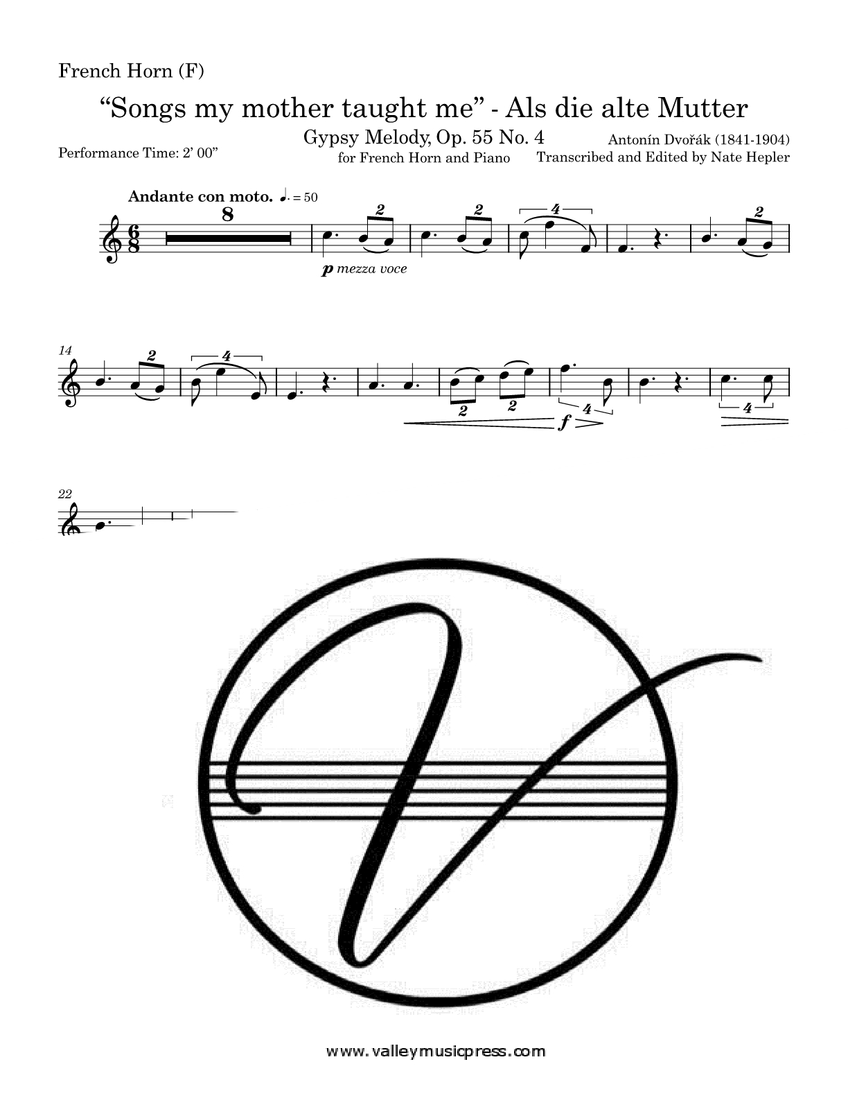 Dvorak - Songs My Mother Taught Me Op. 55 No. 4 (Horn & Piano) - Click Image to Close
