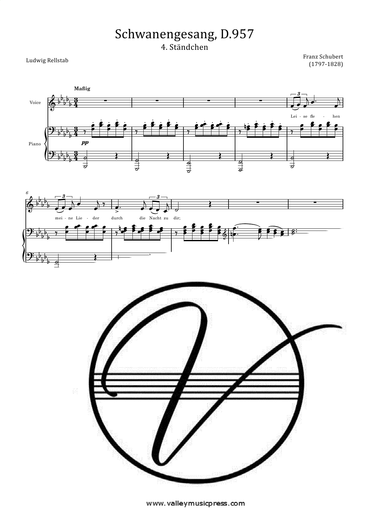 Schubert - Schwanengesang Standchen Serenade D 957 No. 4 (Voice) - Click Image to Close