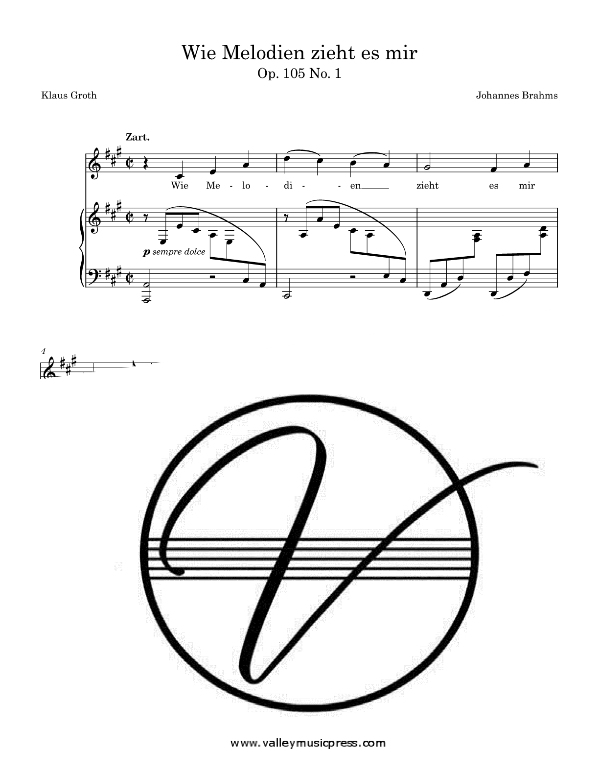 Brahms - Wie Melodien zieht es mir Op. 105 No. 1 (Voice) - Click Image to Close