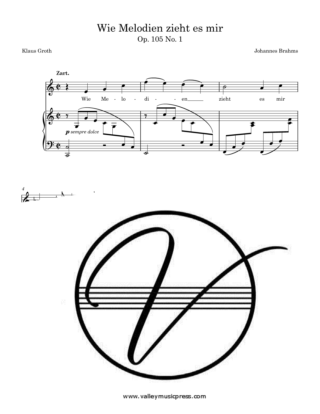 Brahms - Wie Melodien zieht es mir Op. 105 No. 1 (Voice) - Click Image to Close