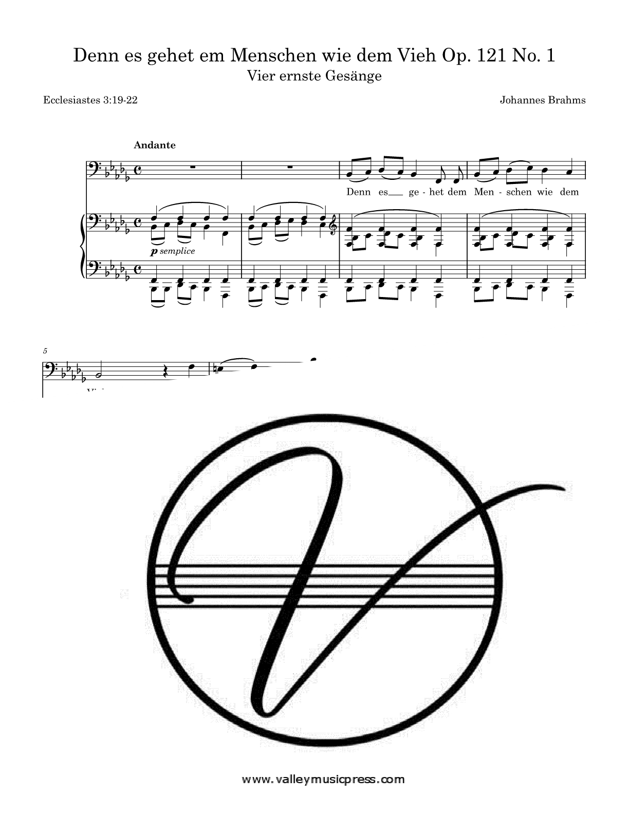 Brahms - Denn es gehet dem Menschen Op. 121 No. 1 (Voice) - Click Image to Close