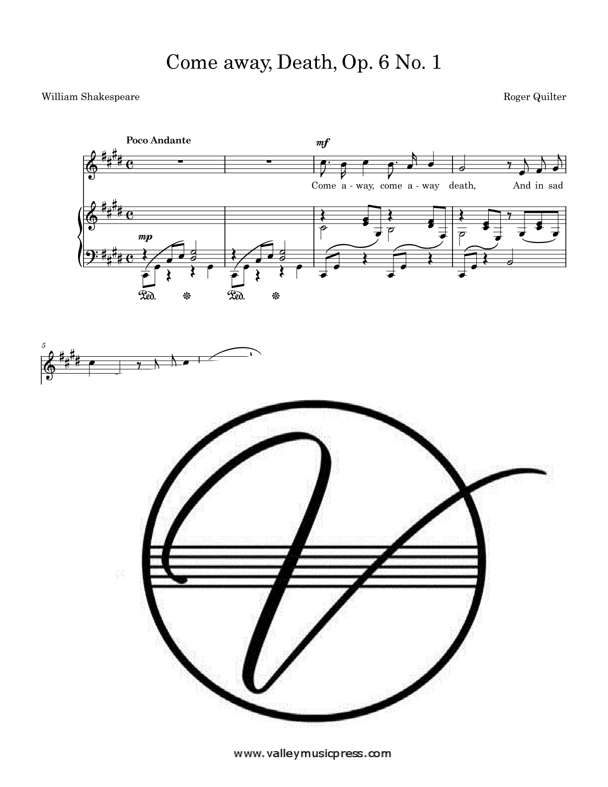 Quilter - Come away, Death Op. 6 No. 1 (Voice) - Click Image to Close