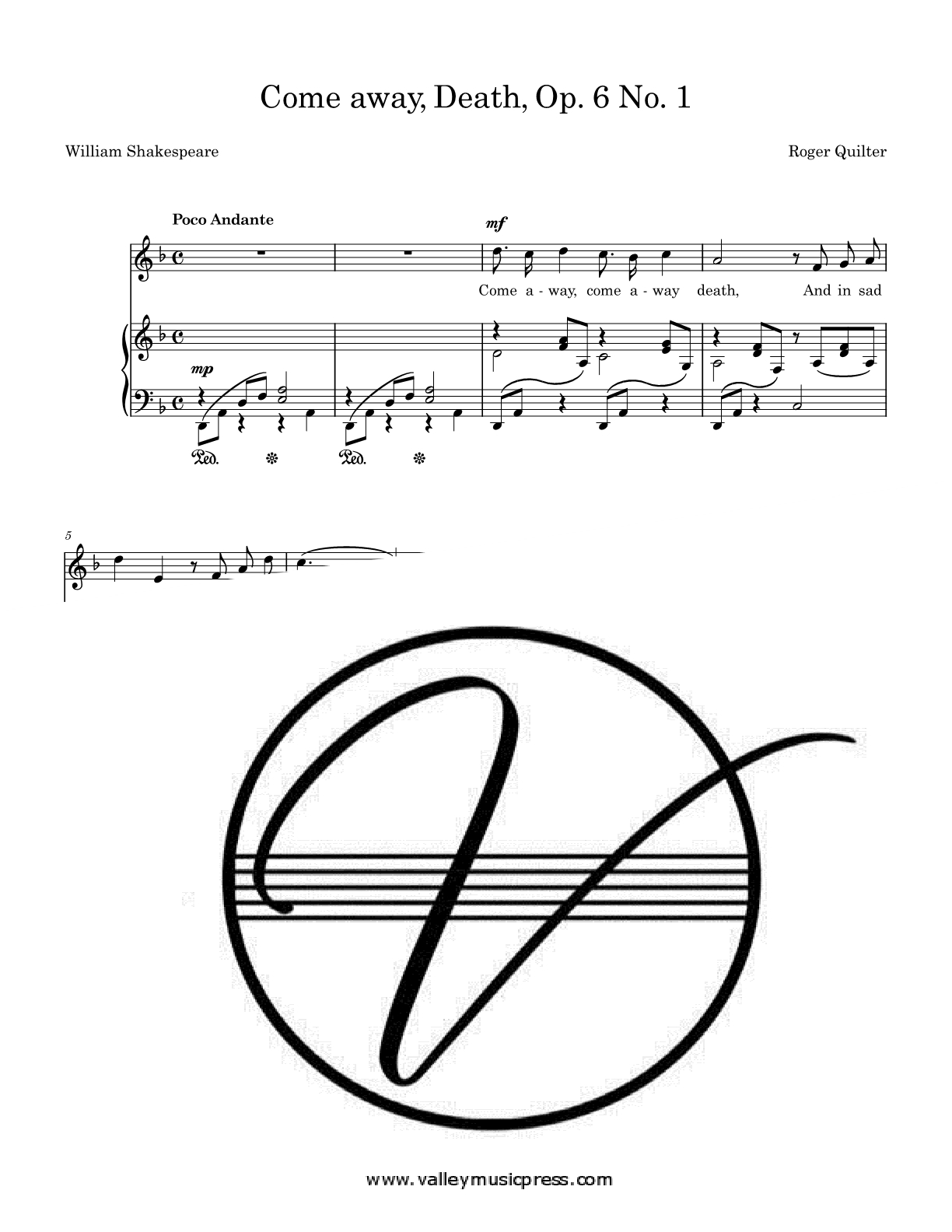 Quilter - Come away, Death Op. 6 No. 1 (Voice) - Click Image to Close