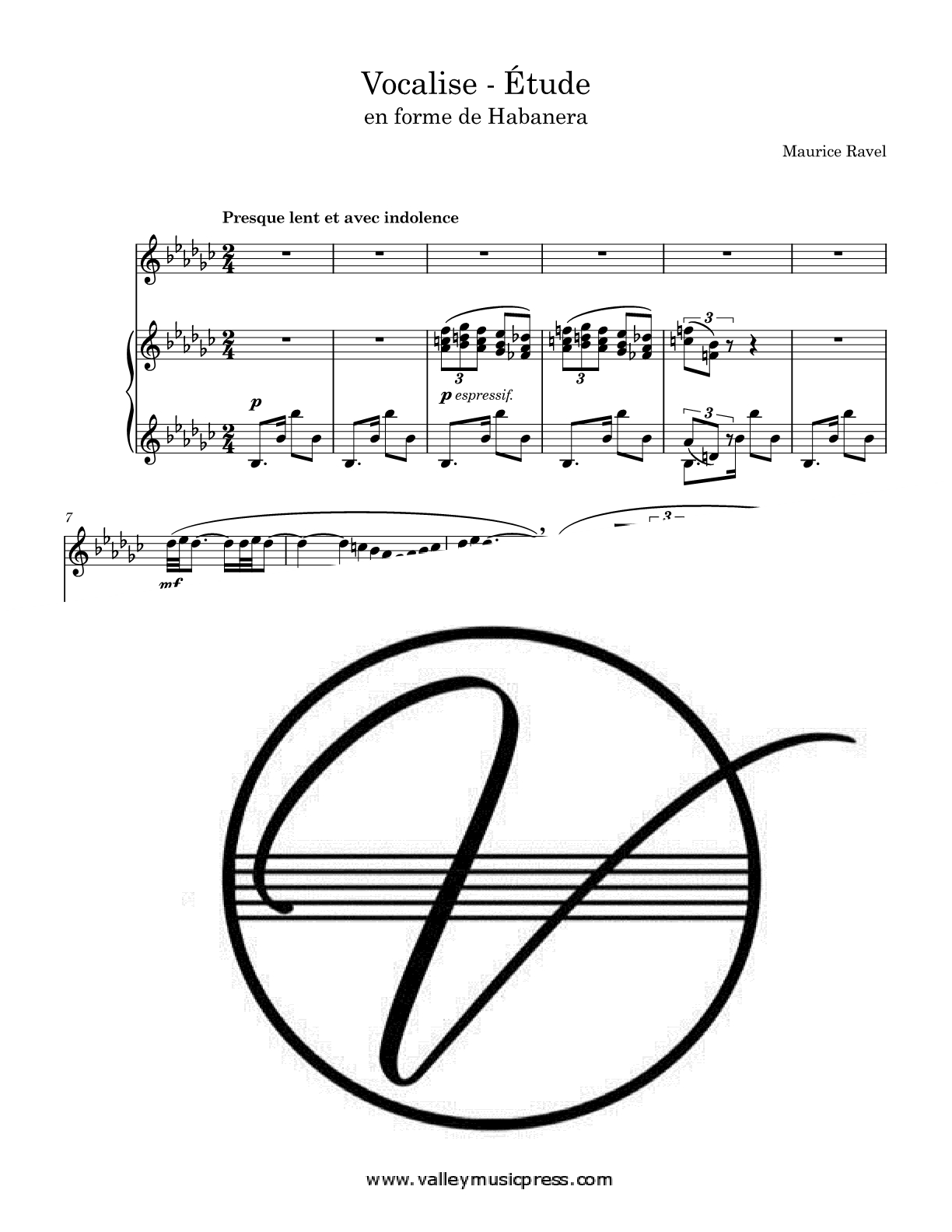 Ravel - Vocalise - Etude en forme de Habanera (Voice) - Click Image to Close