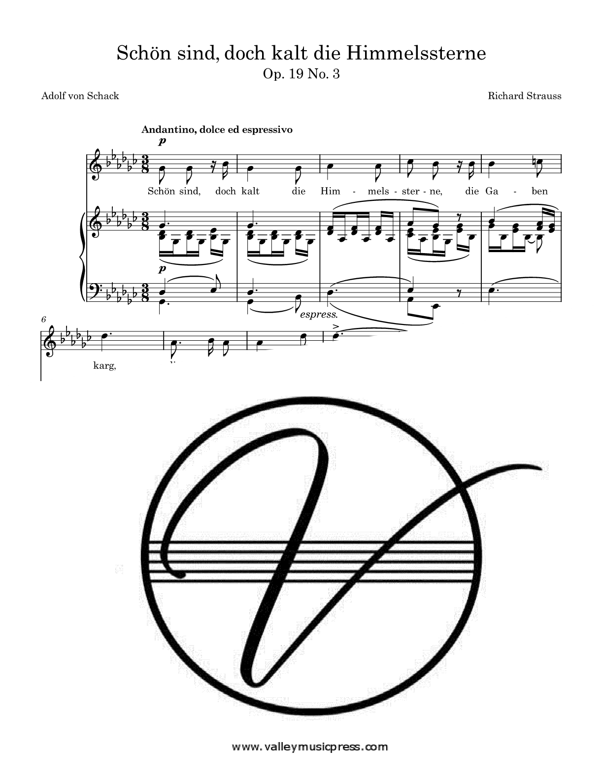 Strauss - Schon sind, doch kalt Op. 19 No. 3 (Voice)