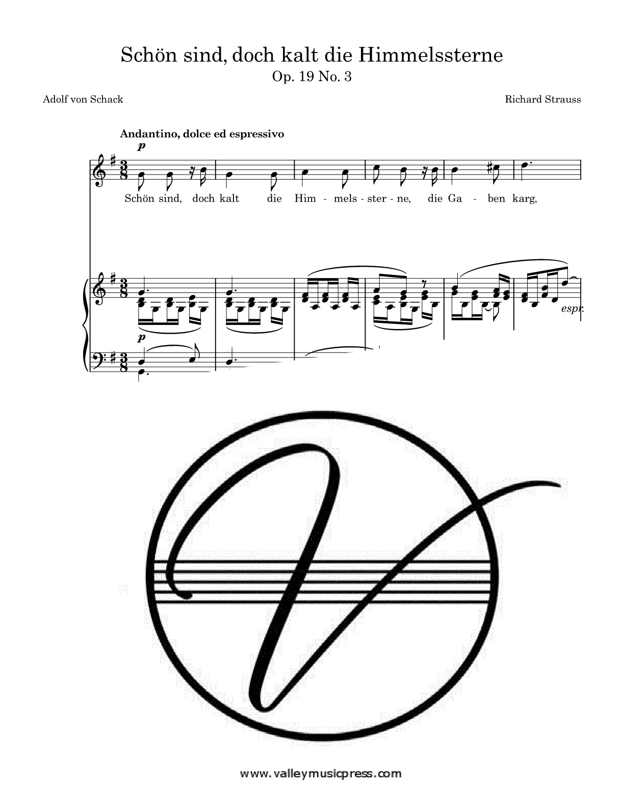 Strauss - Schon sind, doch kalt Op. 19 No. 3 (Voice) - Click Image to Close