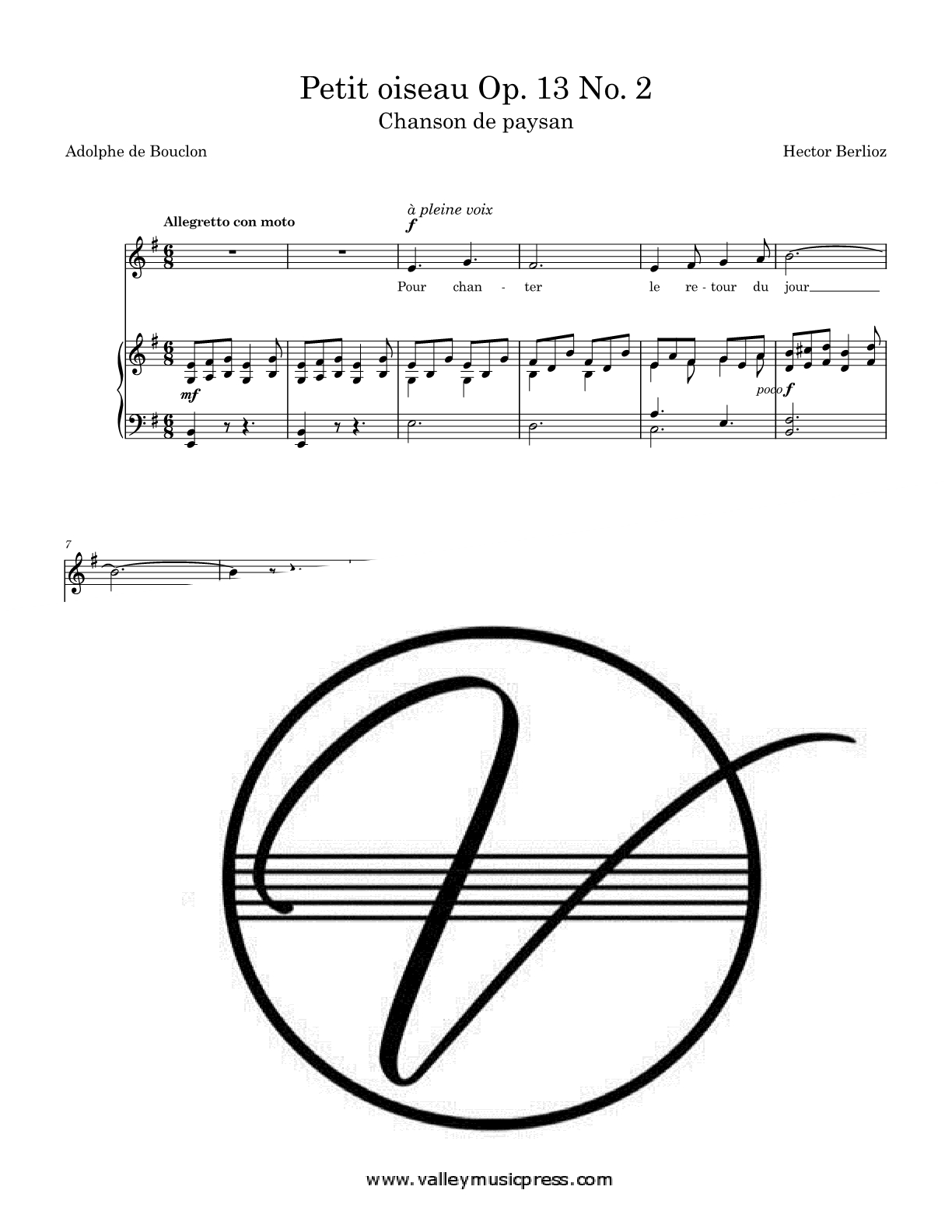 Berlioz - Petit oiseau Op. 13 No. 2 (Voice) - Click Image to Close