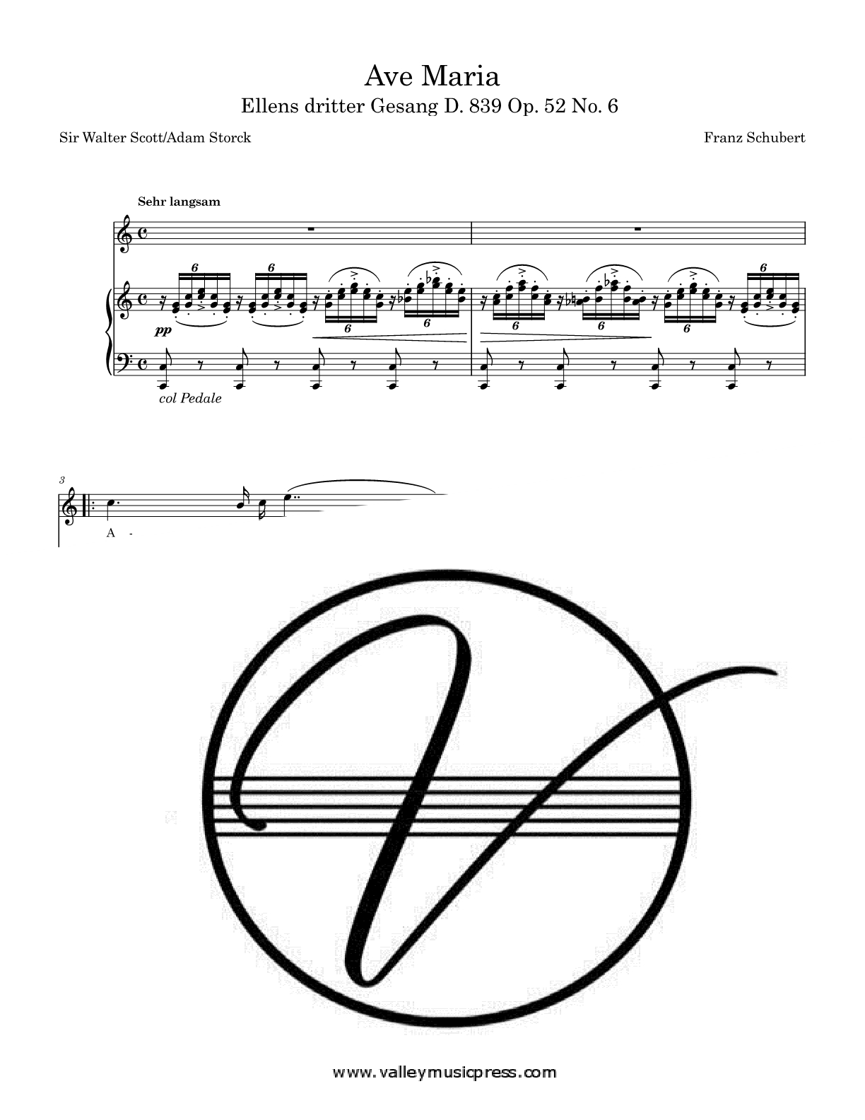 Schubert - Ave Maria D. 839 Op. 52 No. 6 (Voice) - Click Image to Close