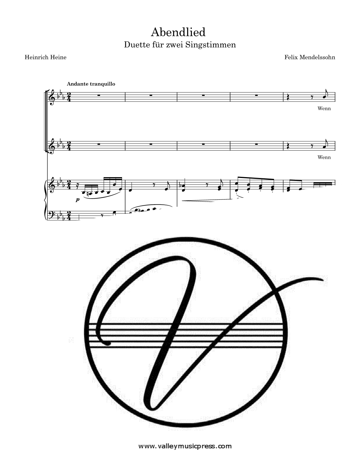 Mendelssohn - Abendlied (Voice) - Click Image to Close