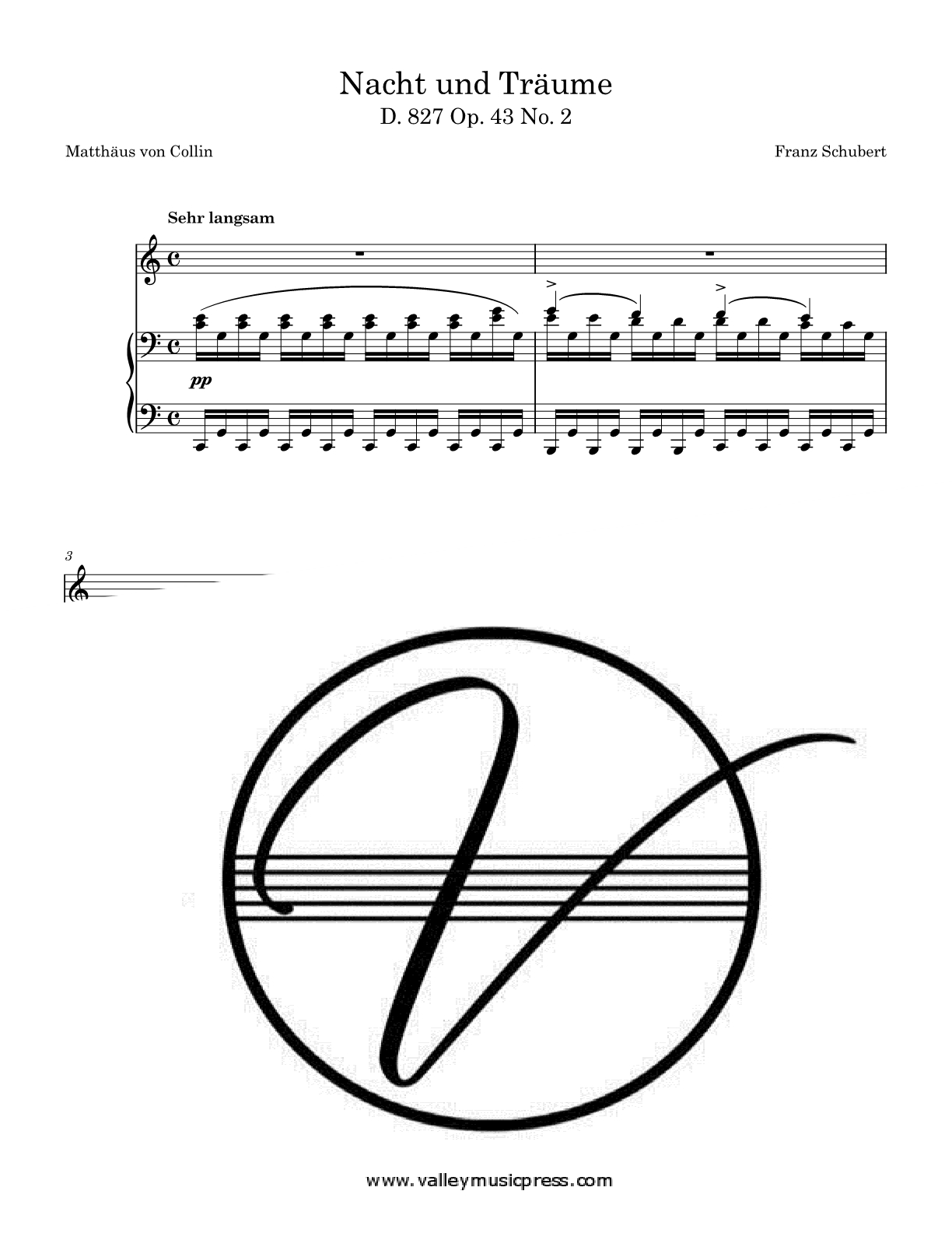 Schubert - Nacht und Traume D. 827 Op. 43 No. 2 (Voice) - Click Image to Close
