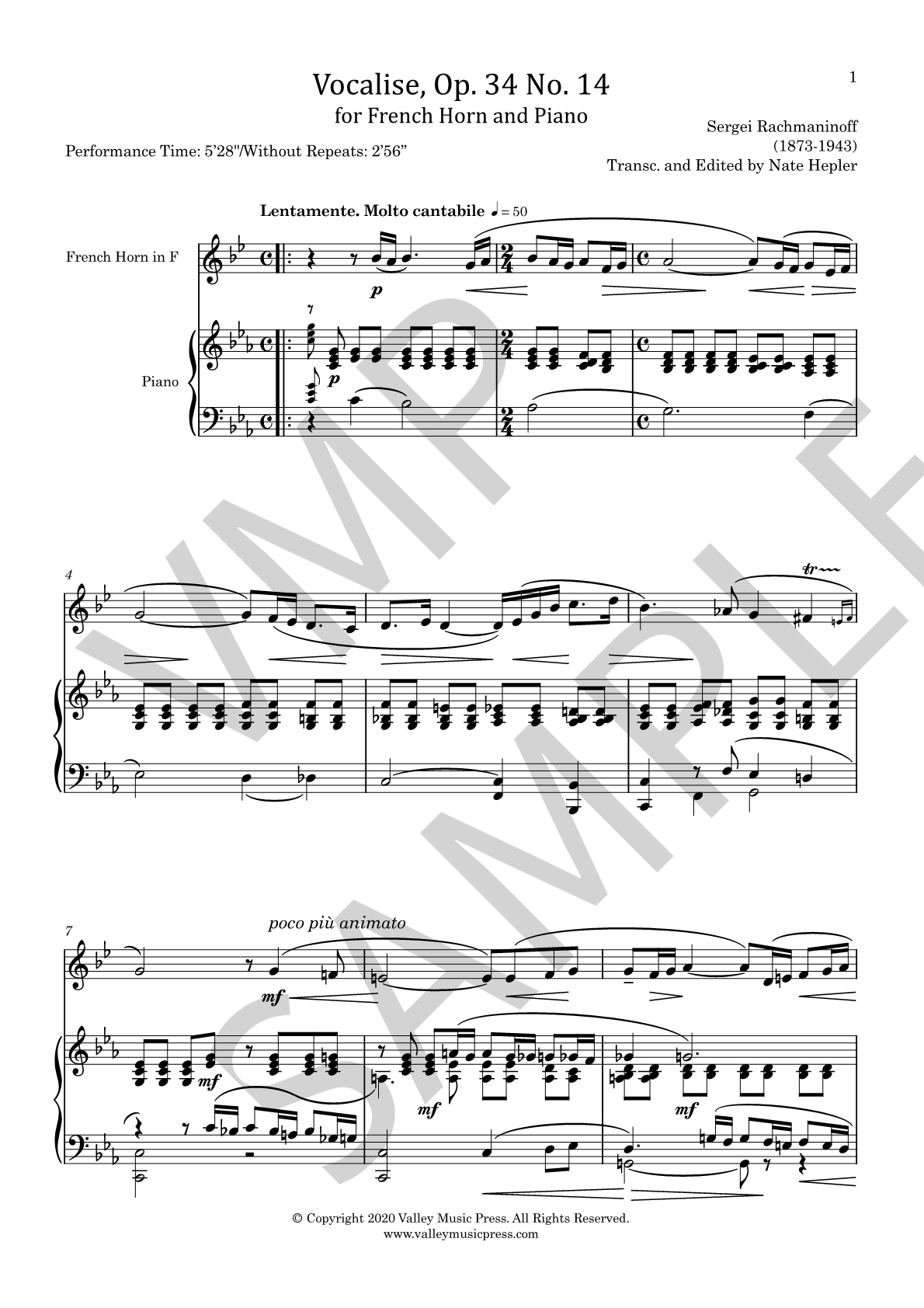 Rachmaninoff - Vocalise Op. 34 No. 14 (Hrn & Piano) - Click Image to Close