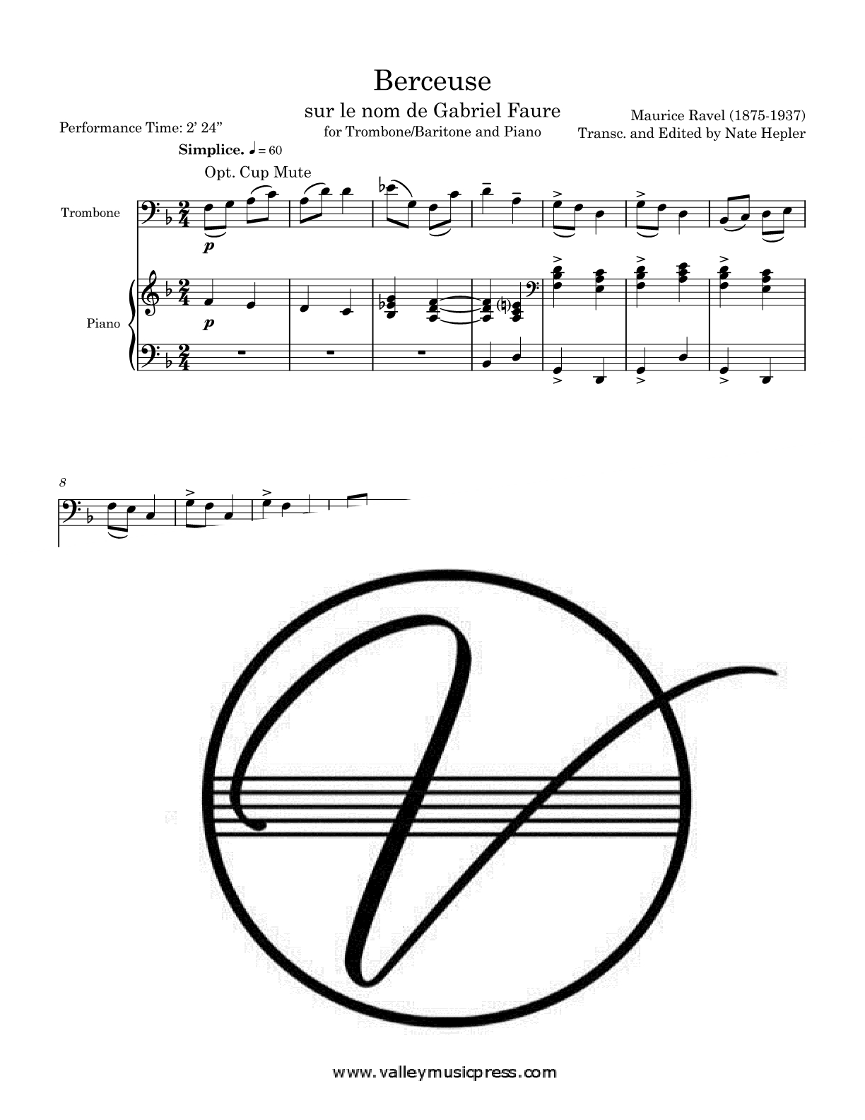 Ravel - Berceuse sur le nom de Gabriel Faure (Trombone & Piano) - Click Image to Close