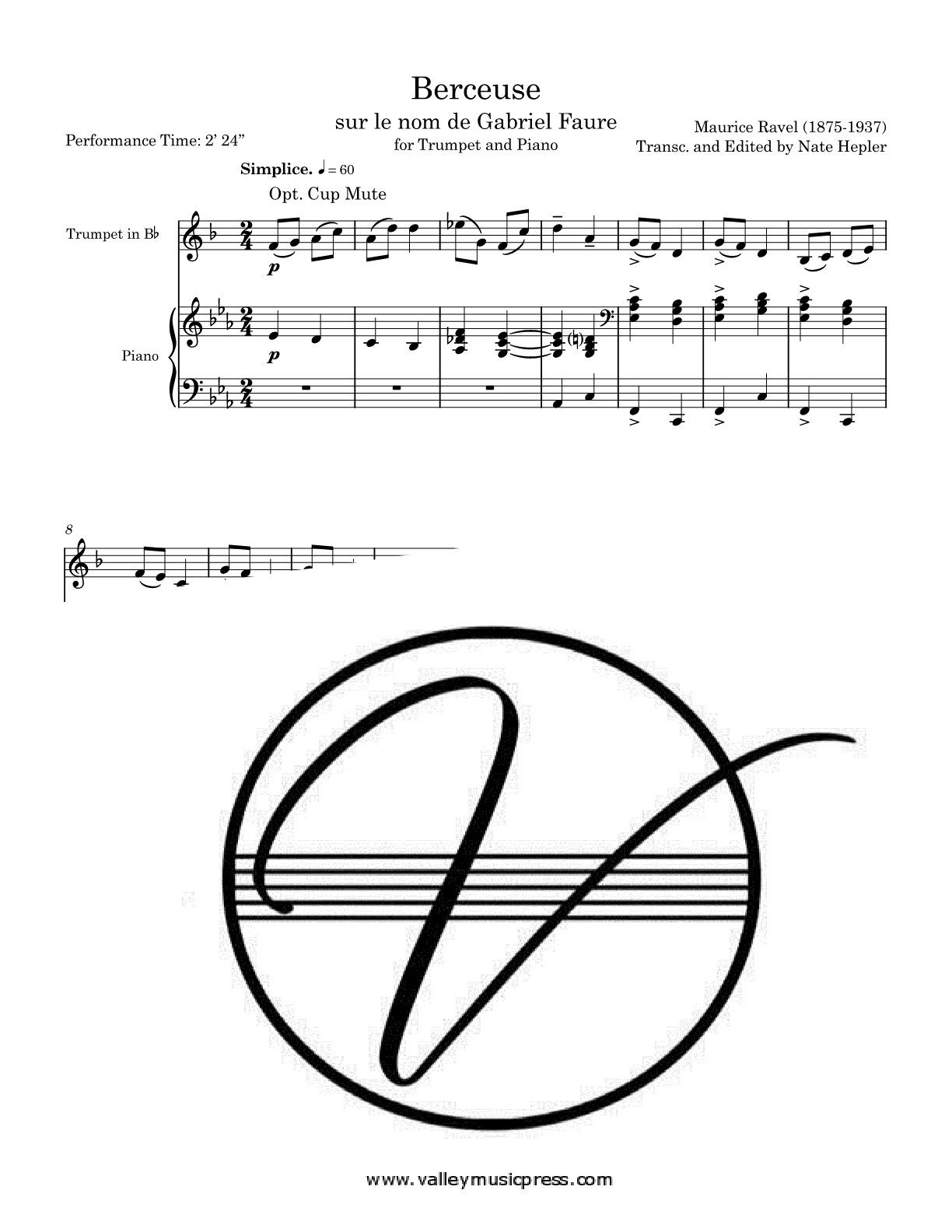 Ravel - Berceuse sur le nom de Gabriel Faure (Trumpet & Piano)