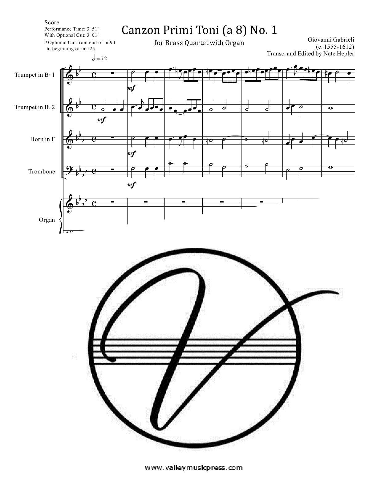 Gabrieli - Canzon primi toni (a 8) No. 1 (Brass Quartet & Organ) - Click Image to Close