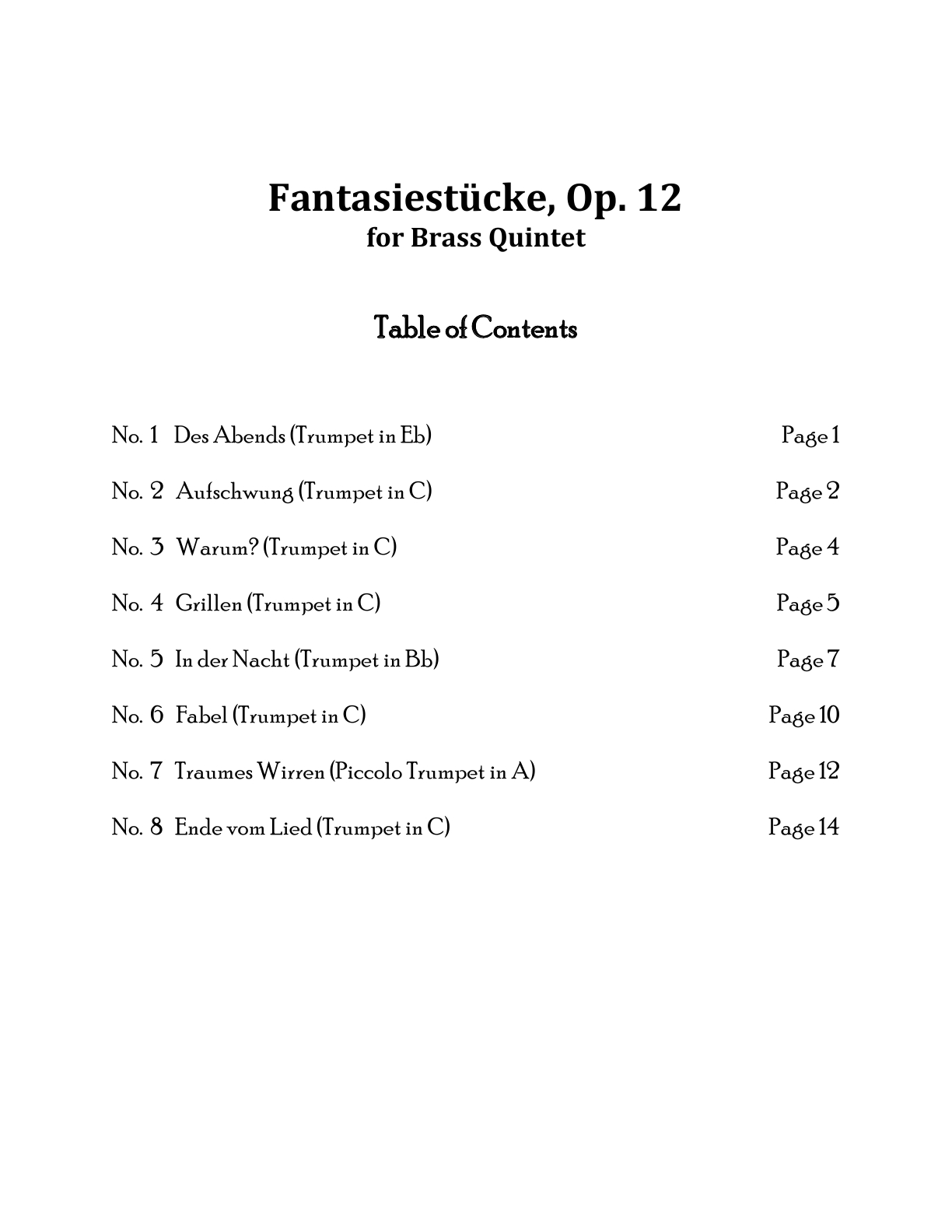 Schumann - Fantasiestucke, Op. 12 (Entire Work) (Brass Quintet) - Click Image to Close
