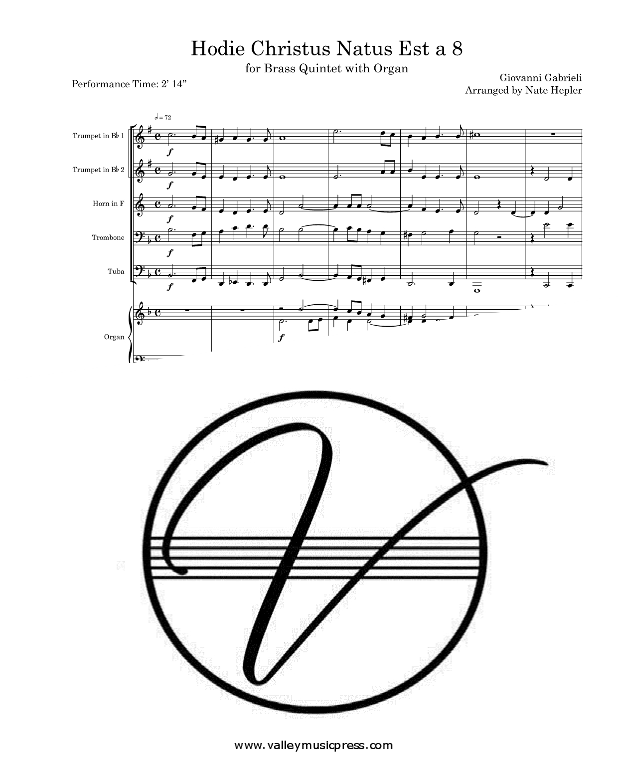 Gabrieli - Hodie Christus Natus Est a 10 (Brass Quintet & Organ) - Click Image to Close