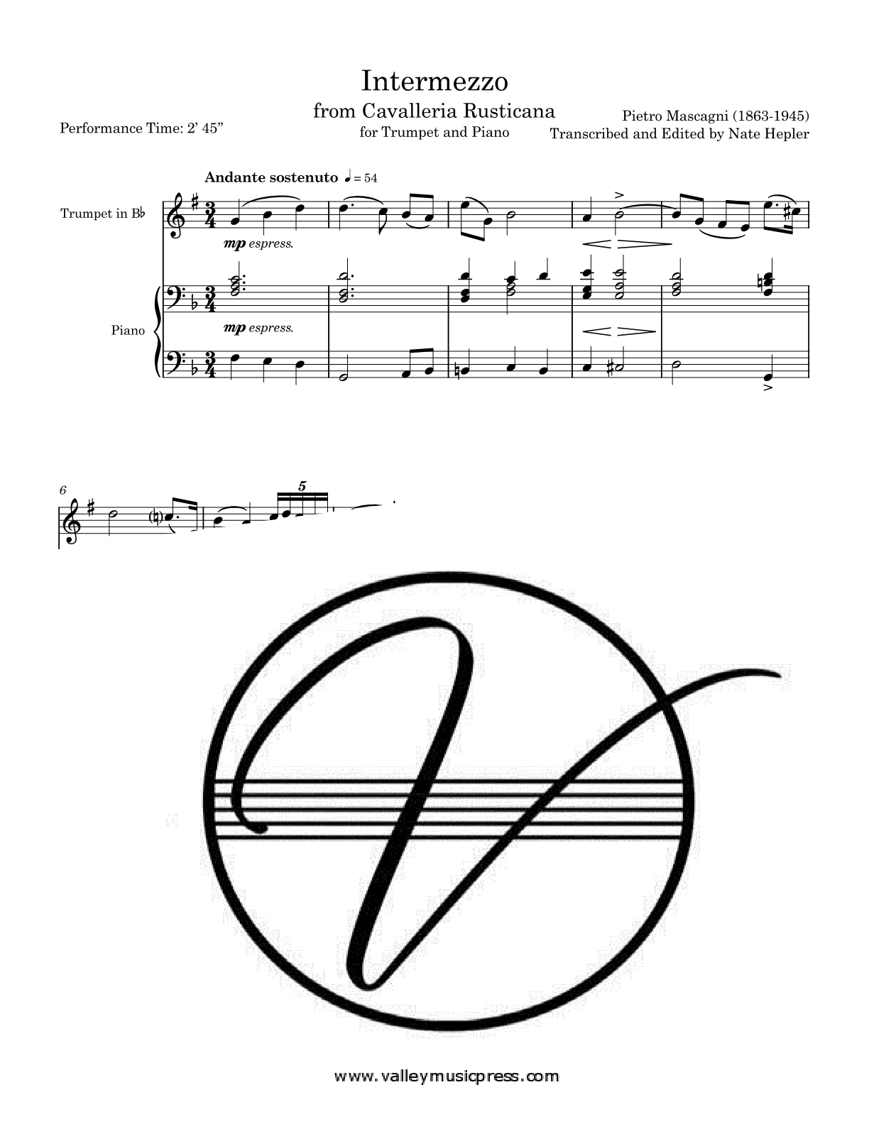 Mascagni - Intermezzo from Cavalleria Rusticana (Trp & Piano)