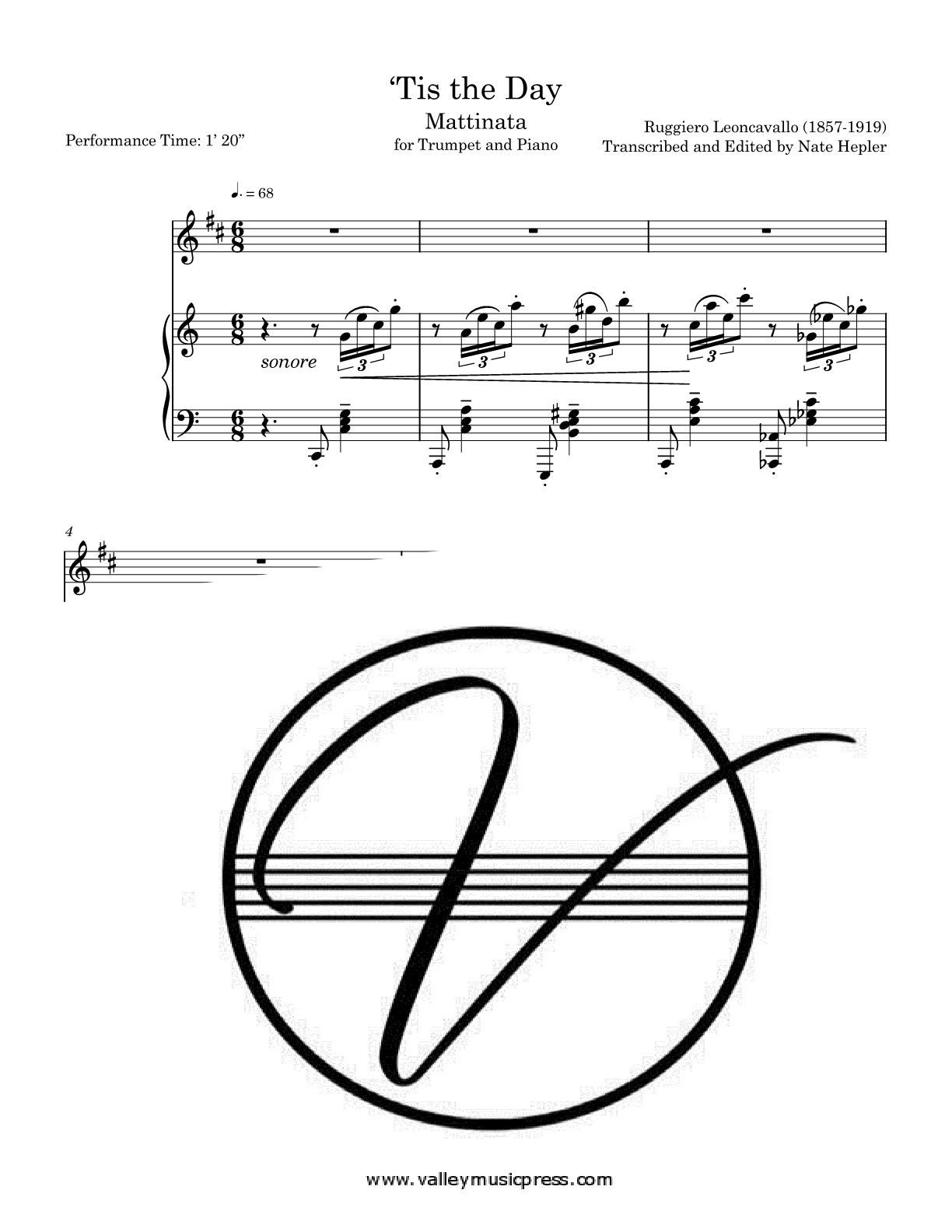 Leoncavallo - Tis the Day Mattinata (Trumpet & Piano) - Click Image to Close