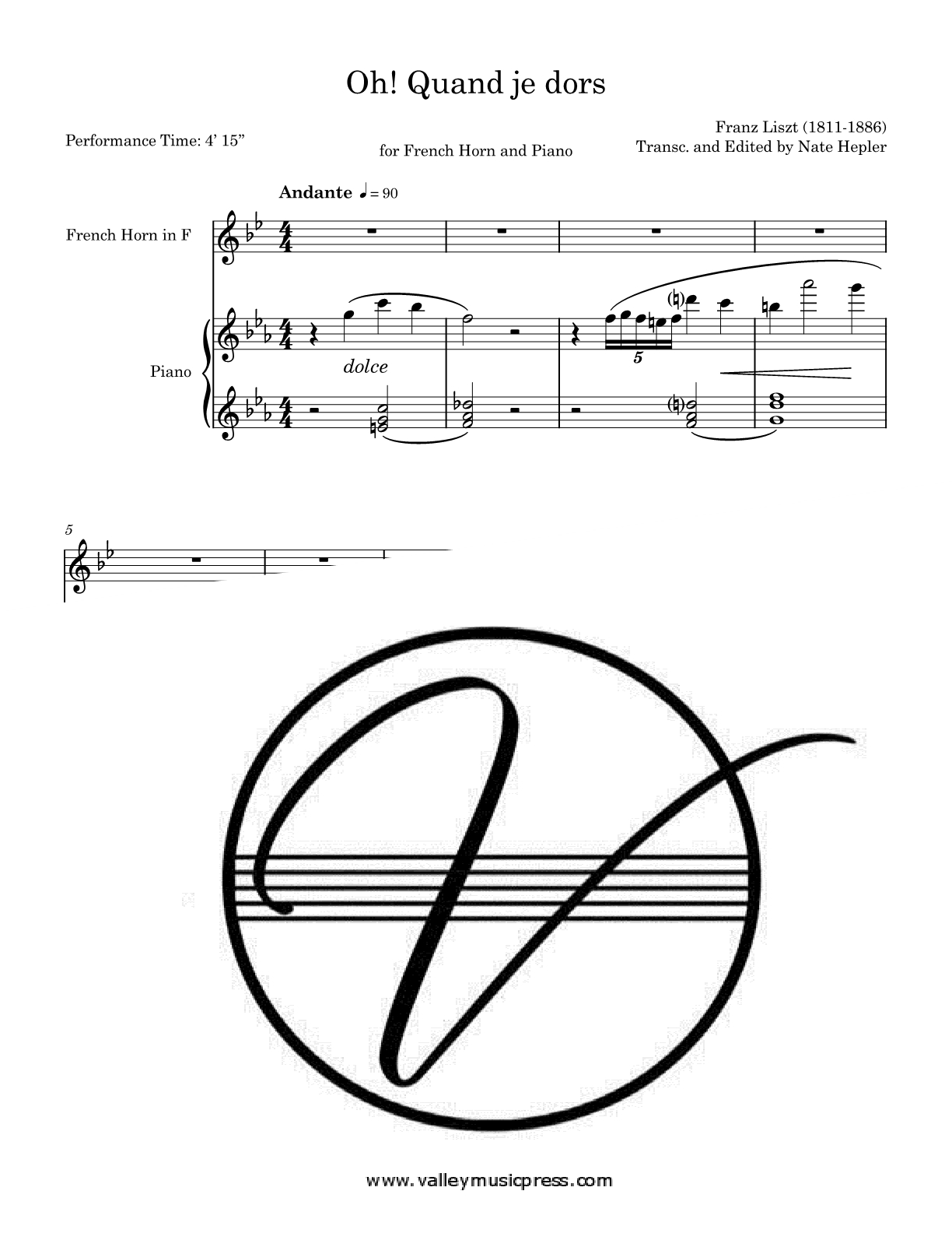 Liszt - Oh! Quand je dors (Horn & Piano) - Click Image to Close