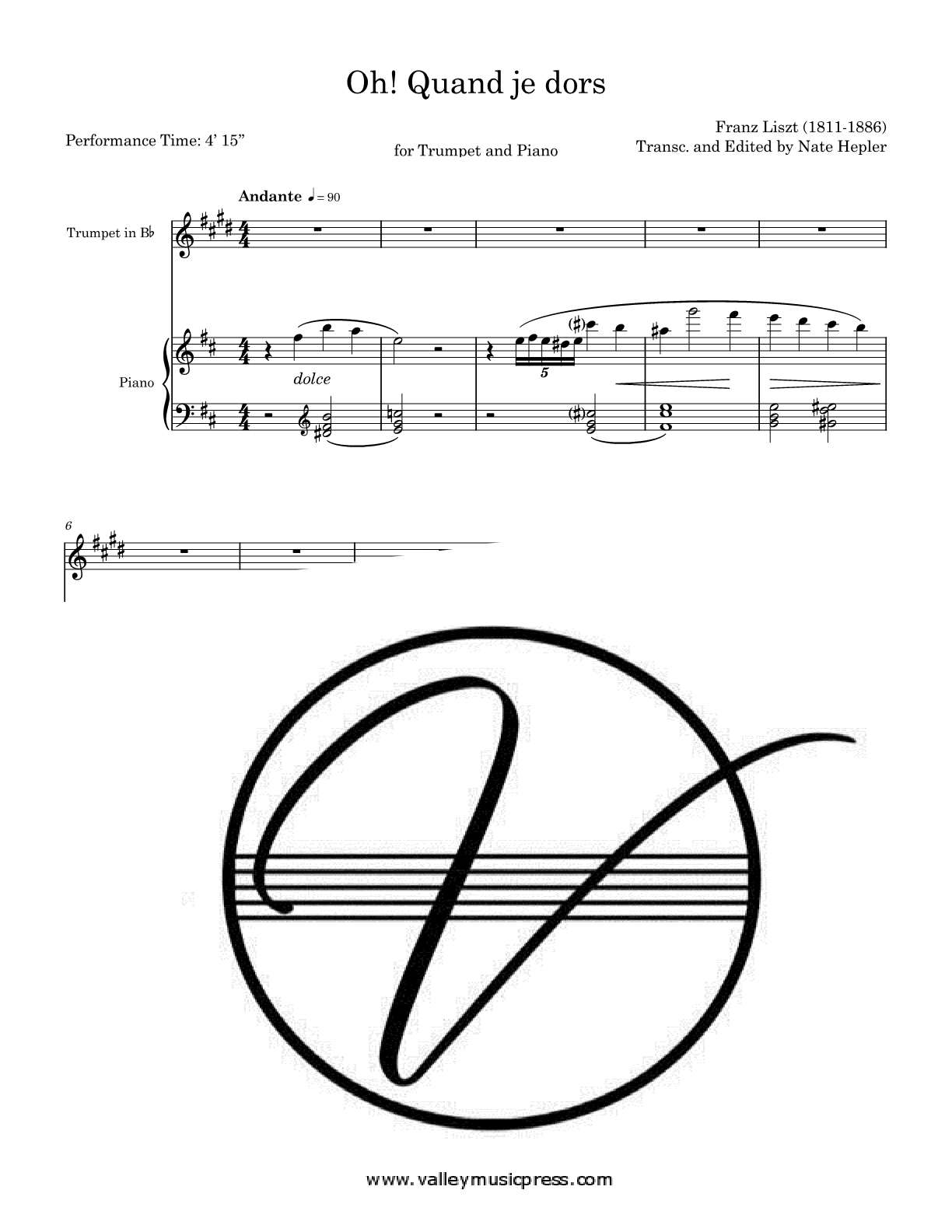 Liszt - Oh! Quand je dors (Trumpet & Piano) - Click Image to Close