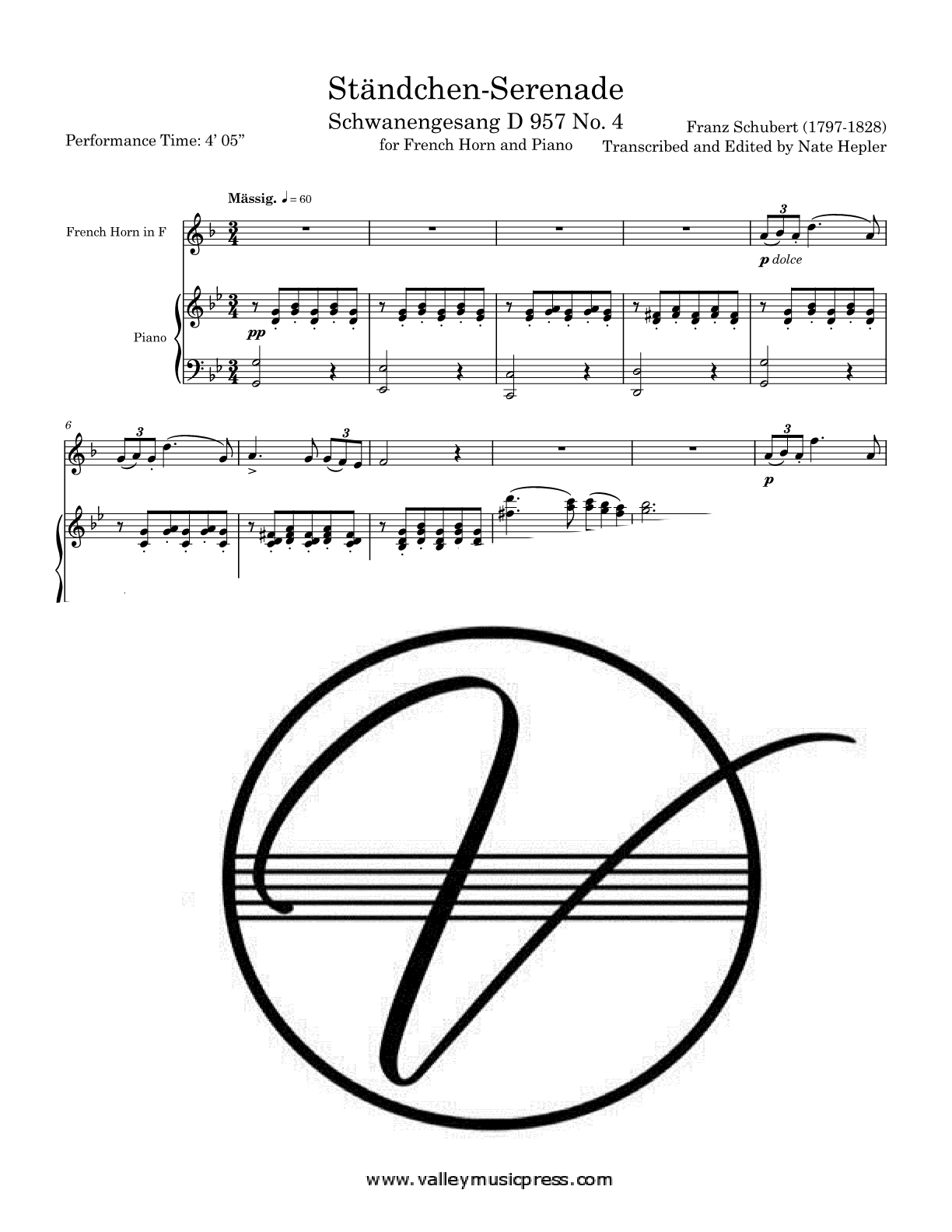 Schubert - Standchen Serenade Schwanengesang No. 4 (Hrn & Piano) - Click Image to Close