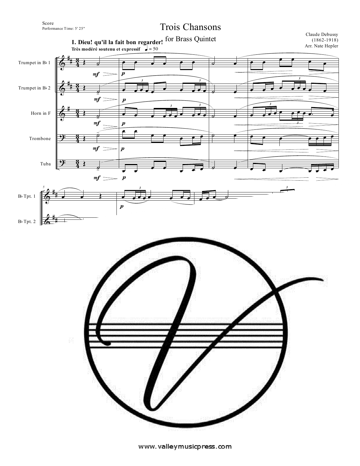 Debussy - Trois (Three [3]) Chansons (Brass Quintet)