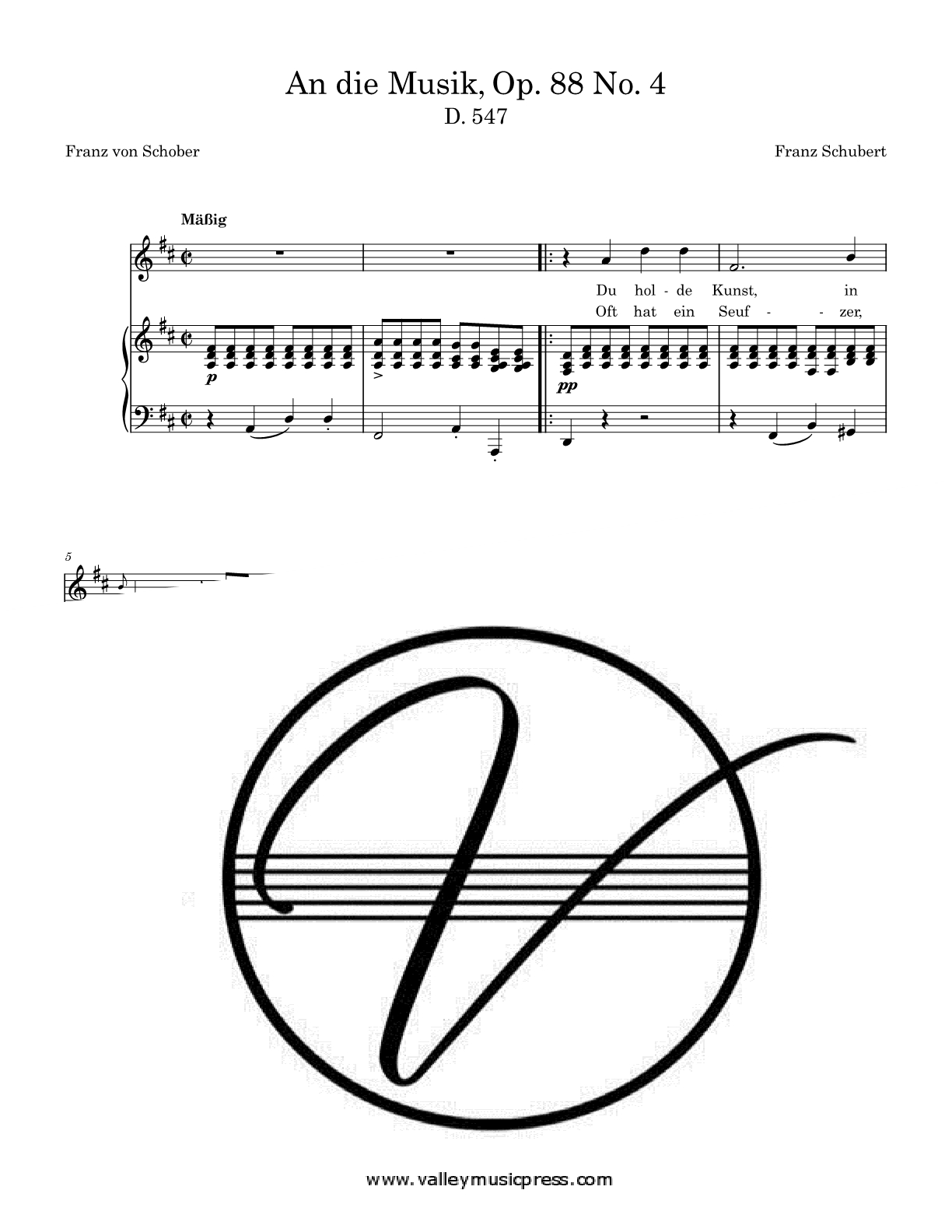 Schubert - An die Musik Op. 88 No. 4 D. 547 (Voice) - Click Image to Close