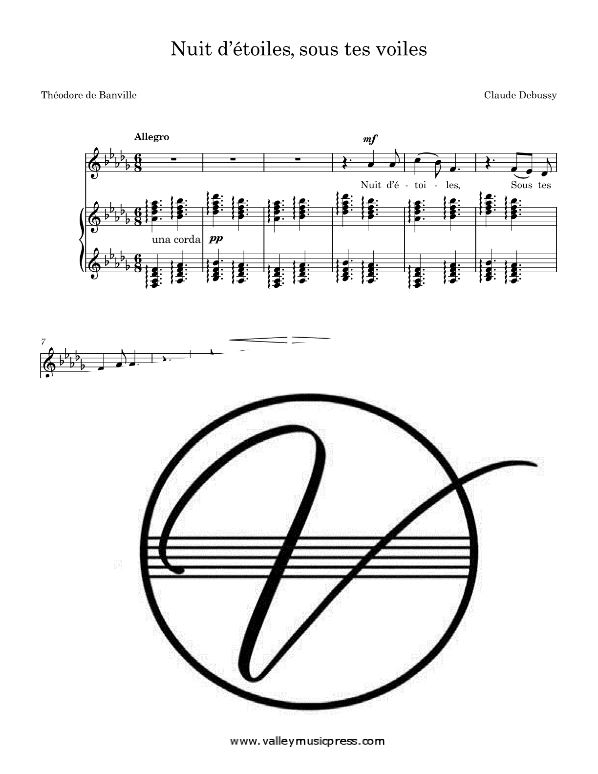 Debussy Nuit D Etoiles Voice Claude Debussy Nuit D Etoiles Sous Tes Voiles For Voice And Piano Accompaniment Downloadable Pdf Sheet Music Transposed Any Key Any Clef Vmp500 5 49 Valley Music
