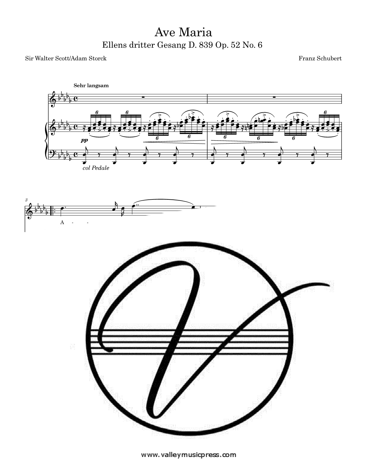 Schubert - Ave Maria D. 839 Op. 52 No. 6 (Voice)