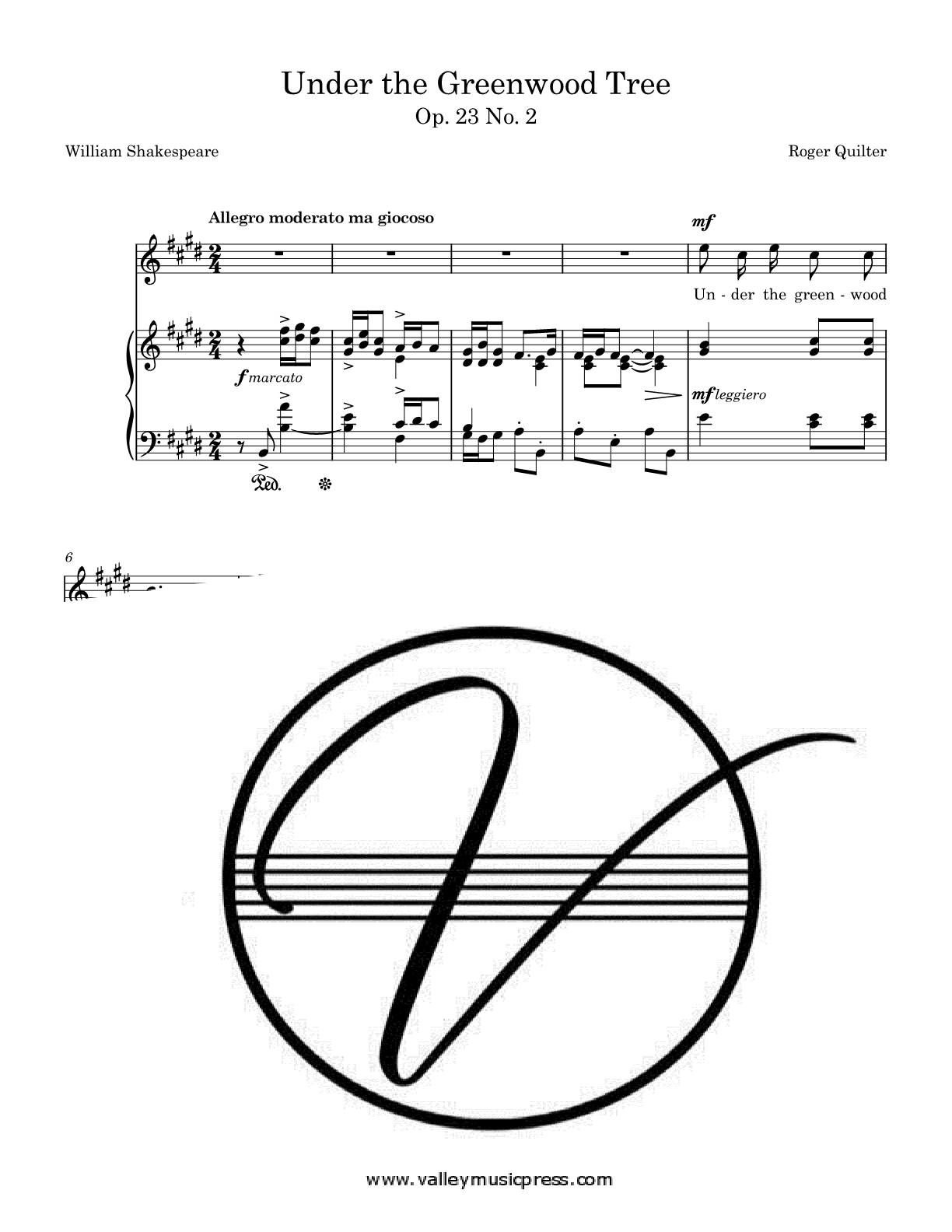 Quilter - Under the Greenwood Tree Op. 23 No. 2 (Voice) - Click Image to Close