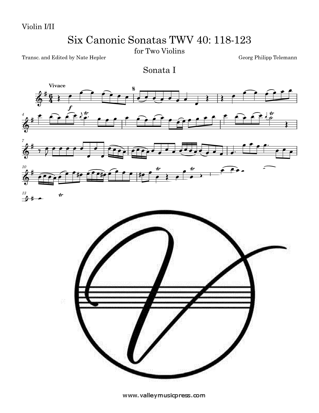 Telemann - Six (6) Canonic Sonatas Duets (Double Bass Duets) - Click Image to Close