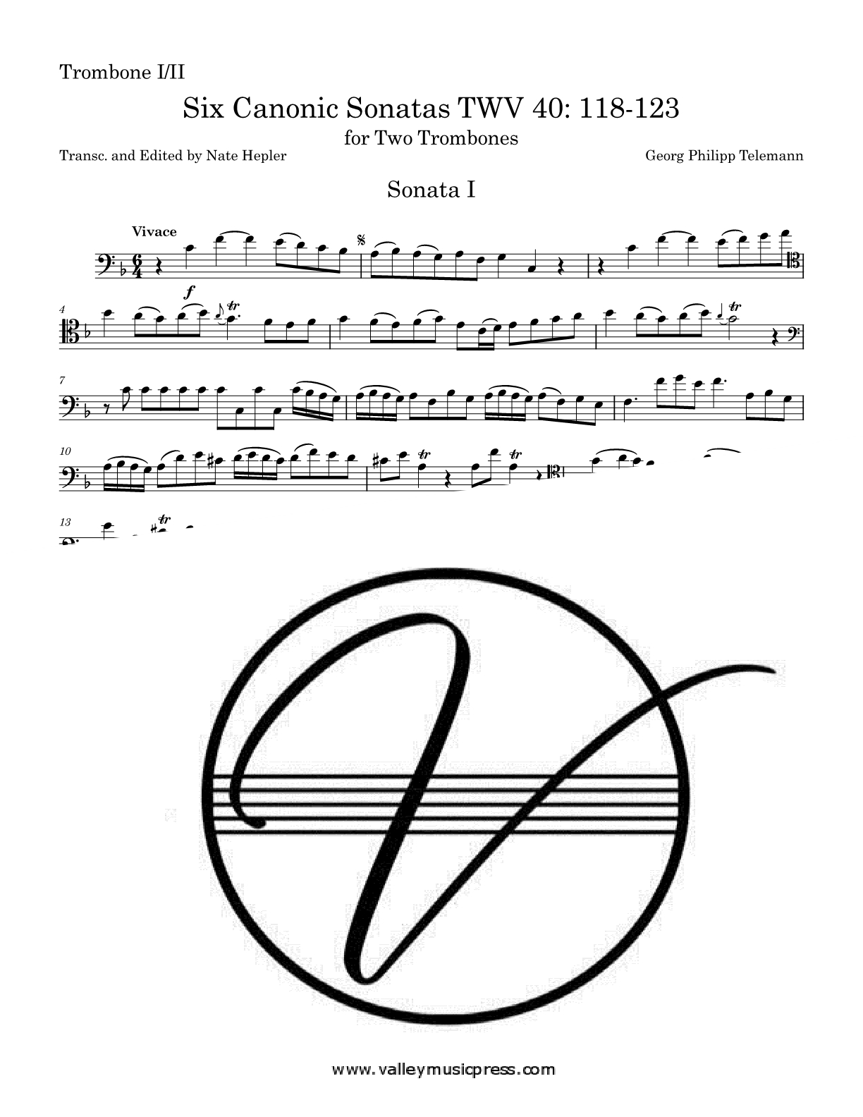 Telemann - Six (6) Canonic Sonatas Duets (Trombone Duets) - Click Image to Close