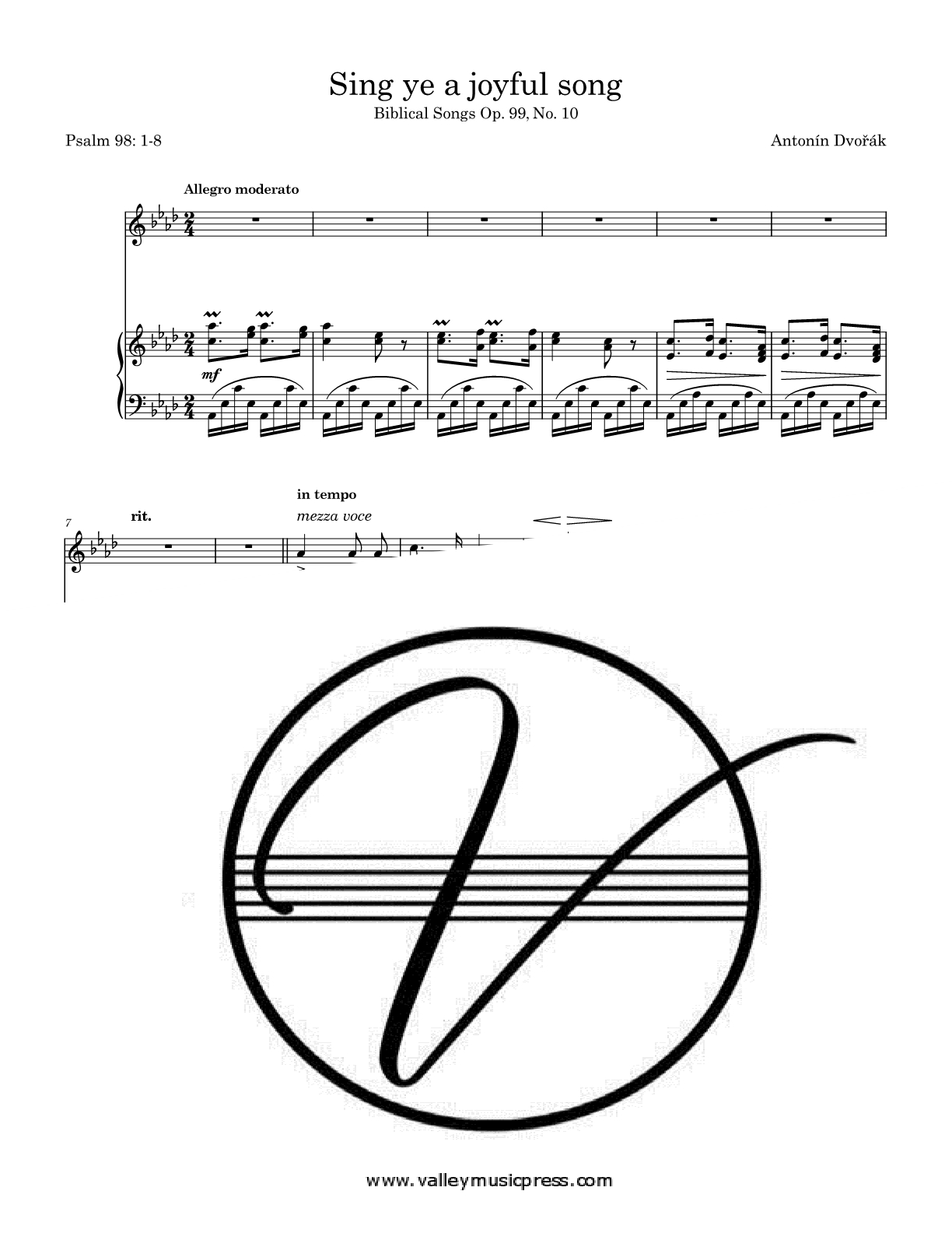 Dvorak - Sing ye a joyful song Op. 99 No. 10 (Voice) - Click Image to Close