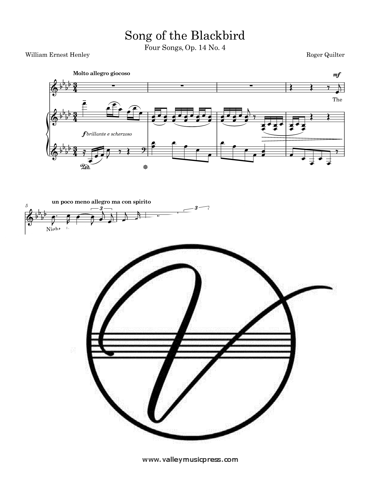 Quilter - Song of the Blackbird Op. 14 No. 4 (Voice) - Click Image to Close