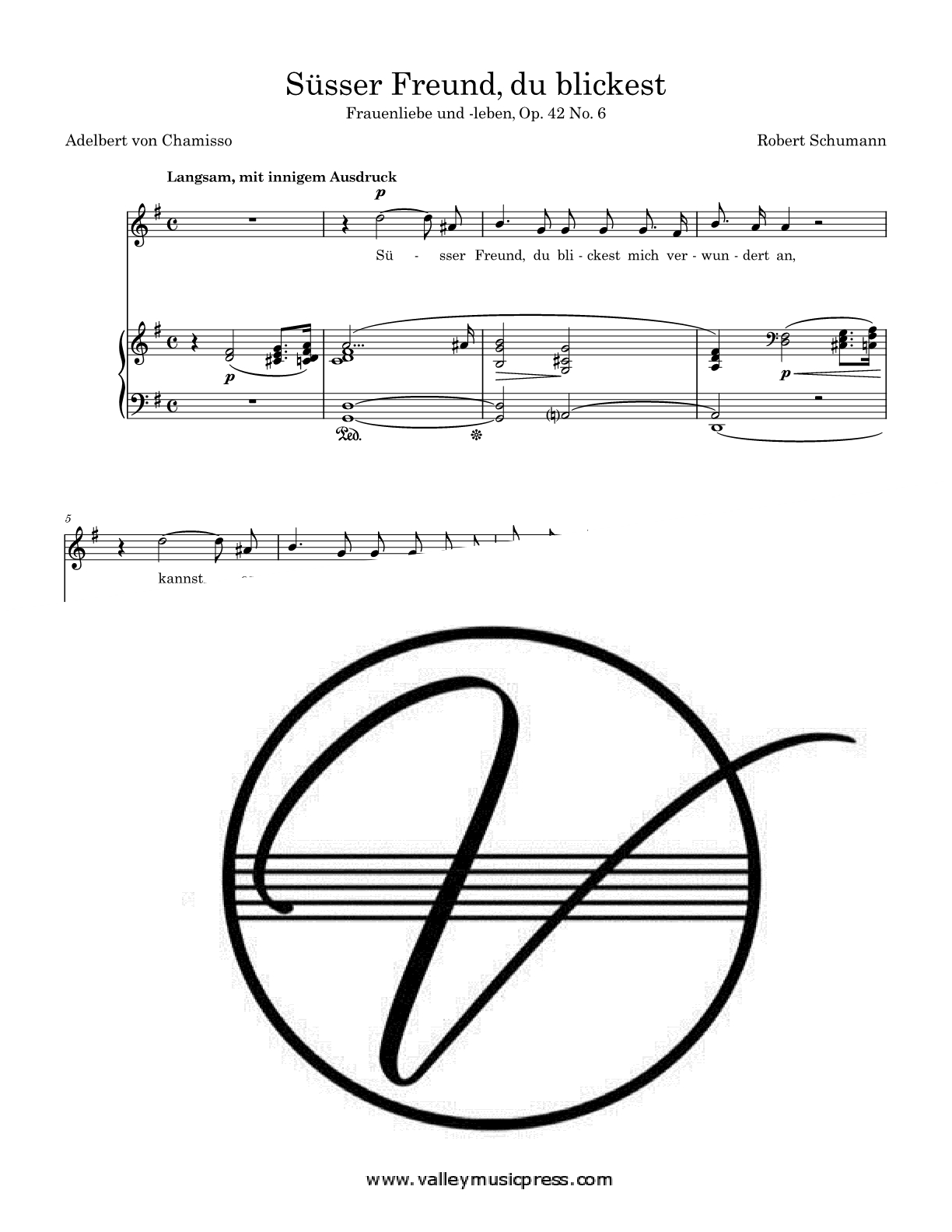 Schumann - Susser Freund, du blickest Op. 42 No. 6 (Voice) - Click Image to Close