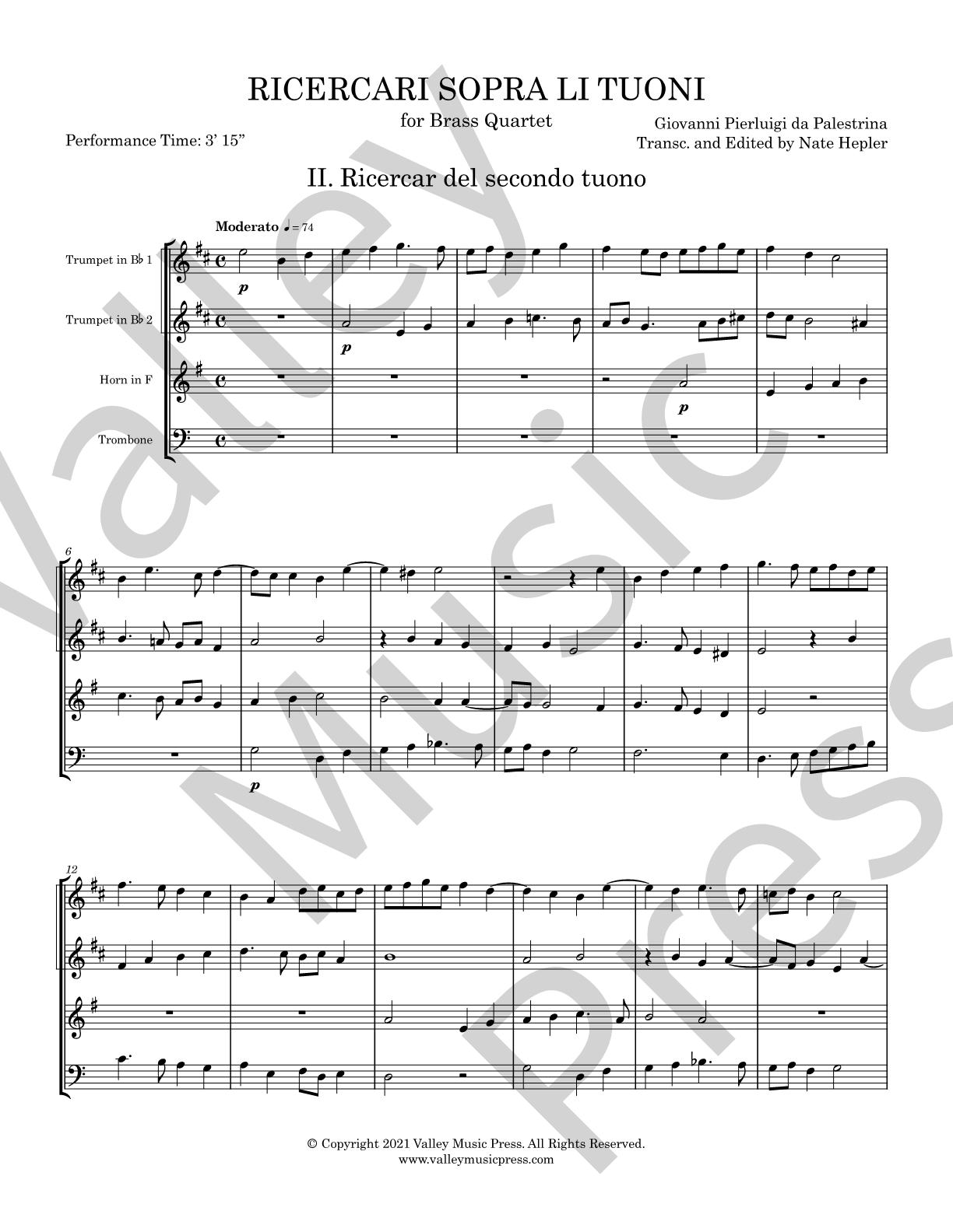 Palestrina - Ricercar del secondo tuono (No. 2) (Brass Quartet) - Click Image to Close