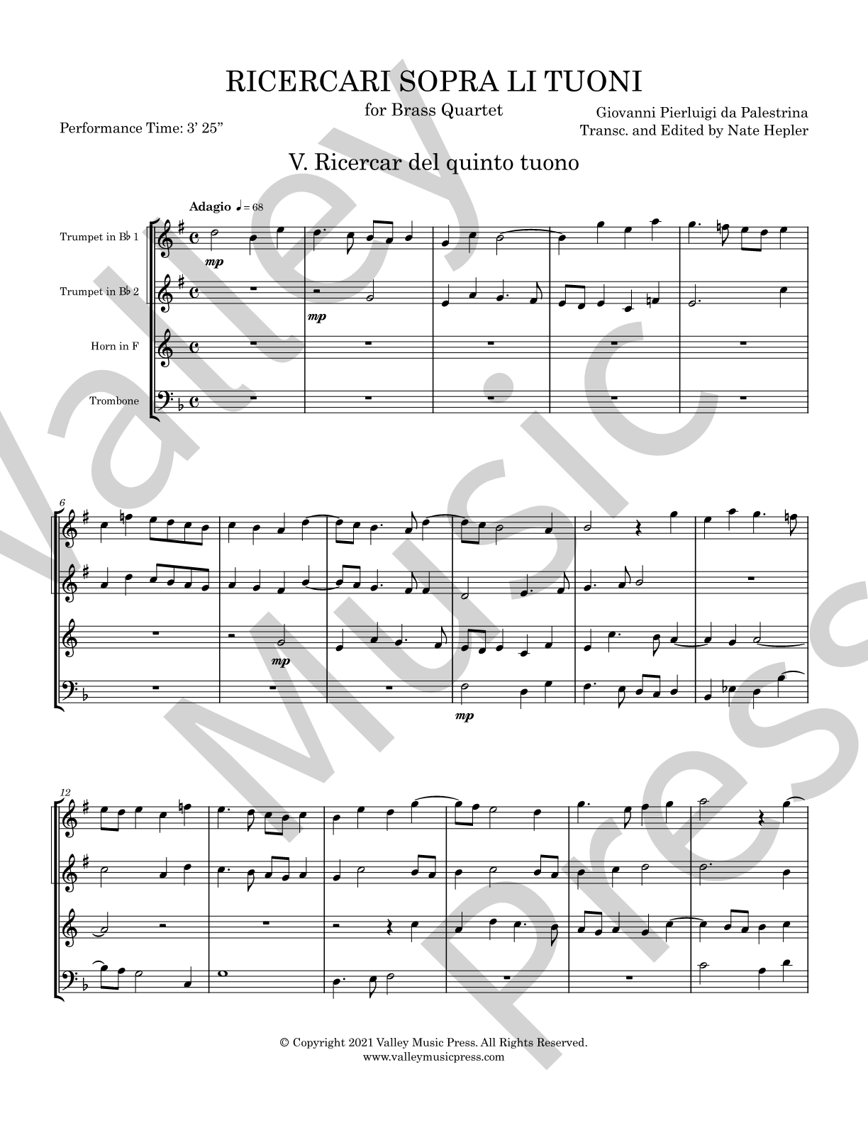 Palestrina - Ricercar del quinto tuono (No. 5) (Brass Quartet)