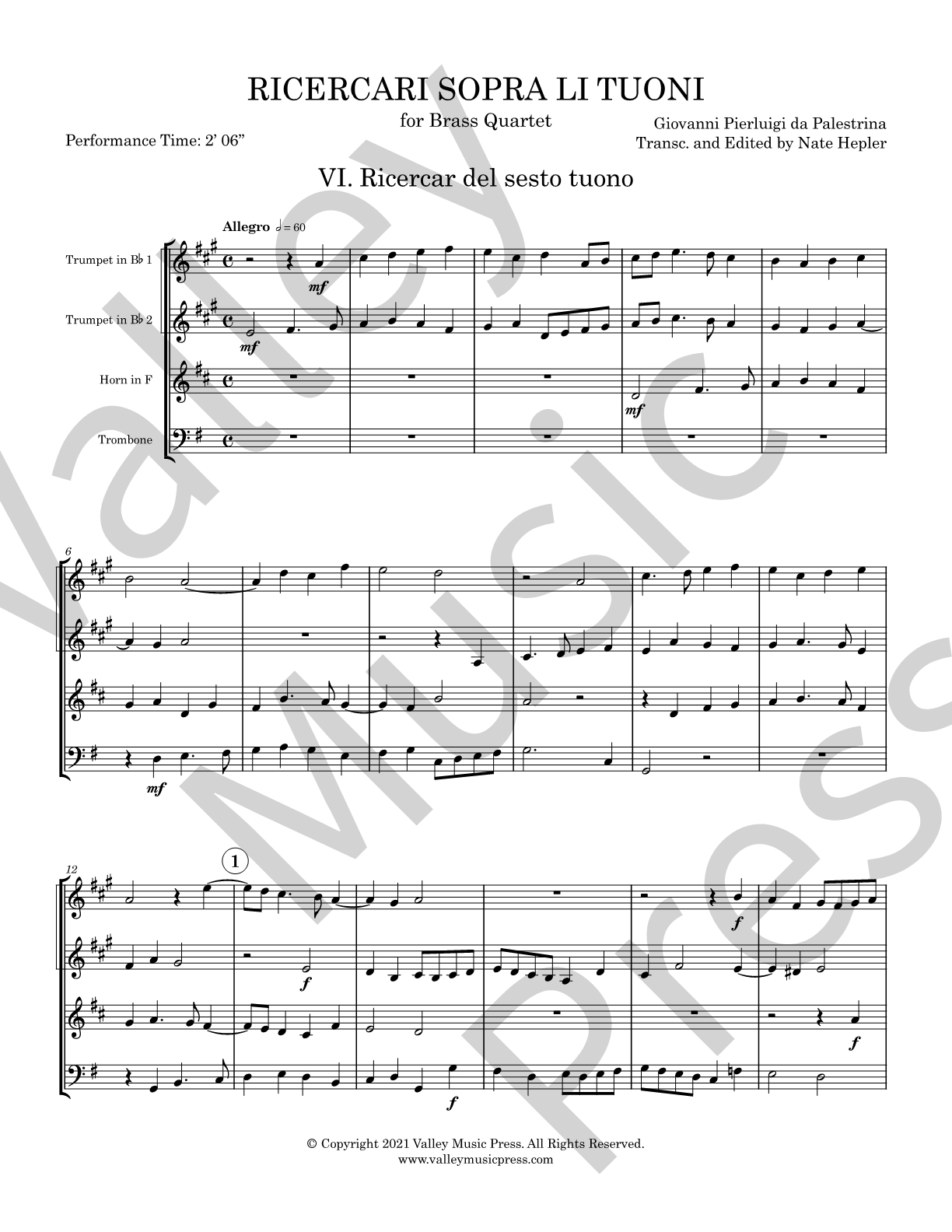 Palestrina - Ricercar del sesto tuono (No. 6) (Brass Quartet)