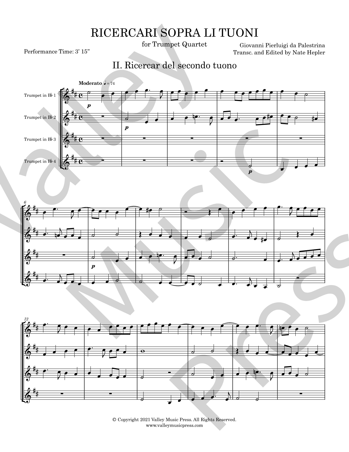 Palestrina - Ricercar del secondo tuono (No. 2)(Trumpet Quartet) - Click Image to Close